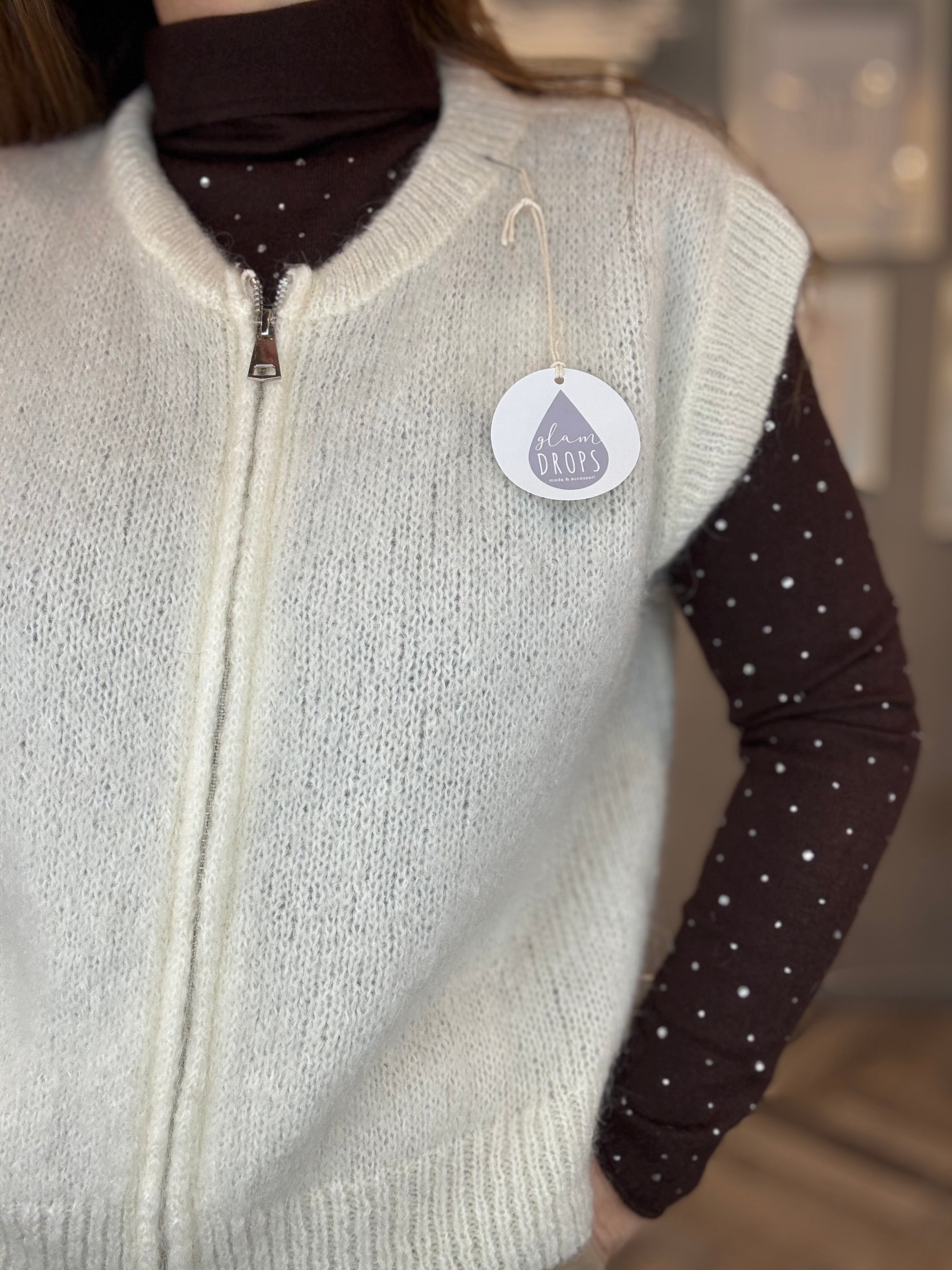 Gilet in maglia con zip panna