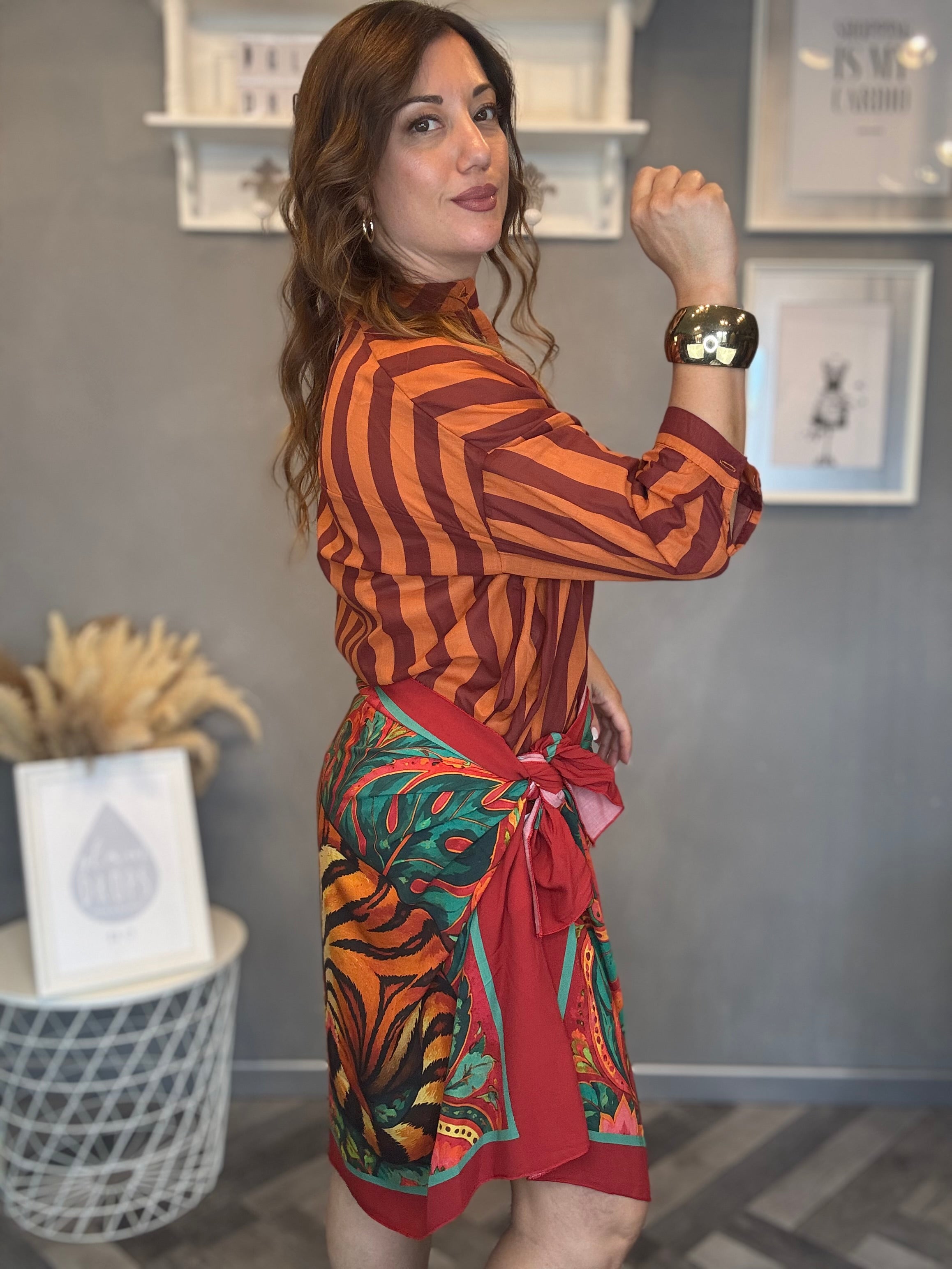 Camicia Isla Bonita righe arancio e India