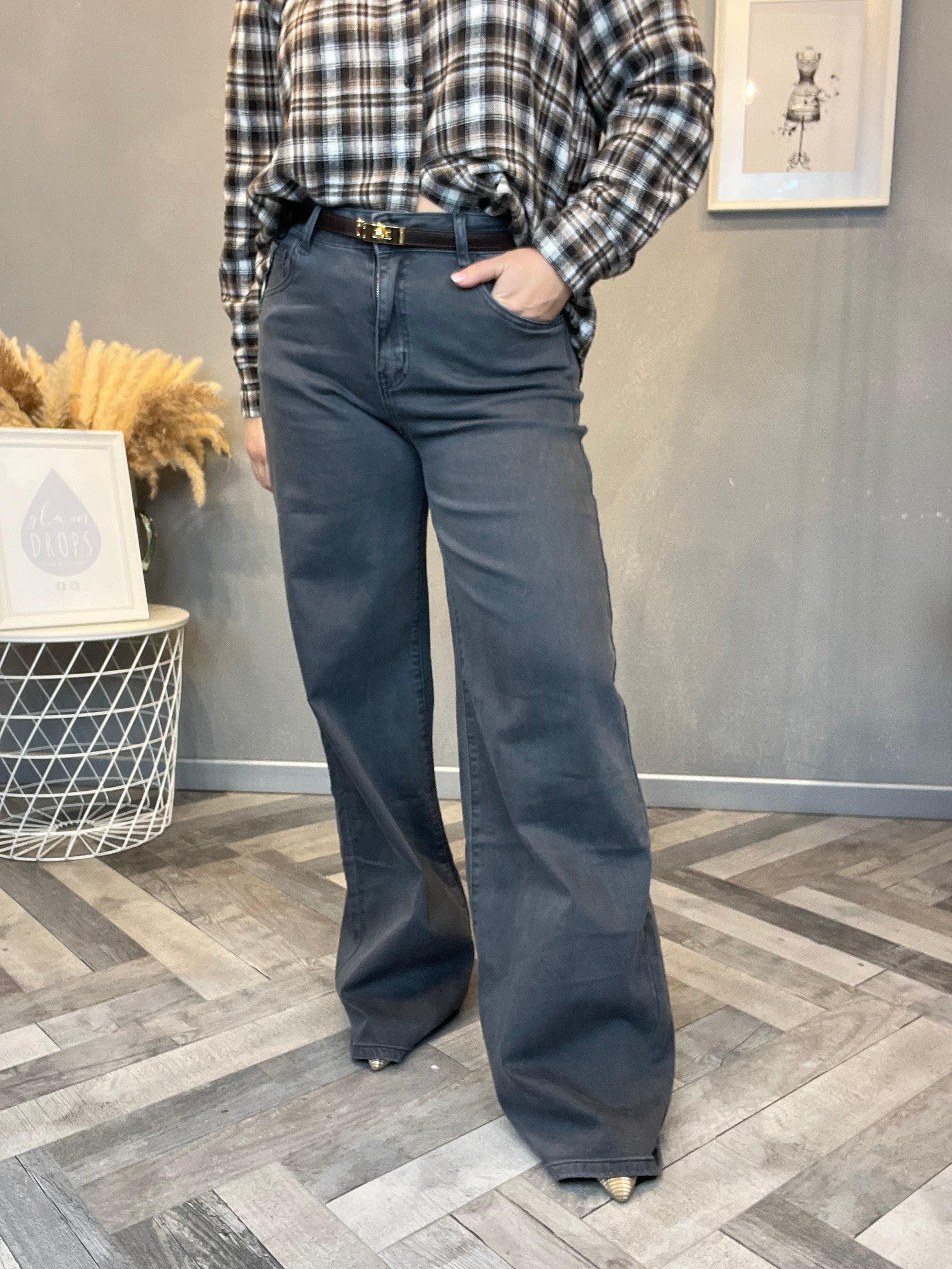 Jeans wide leg grigio