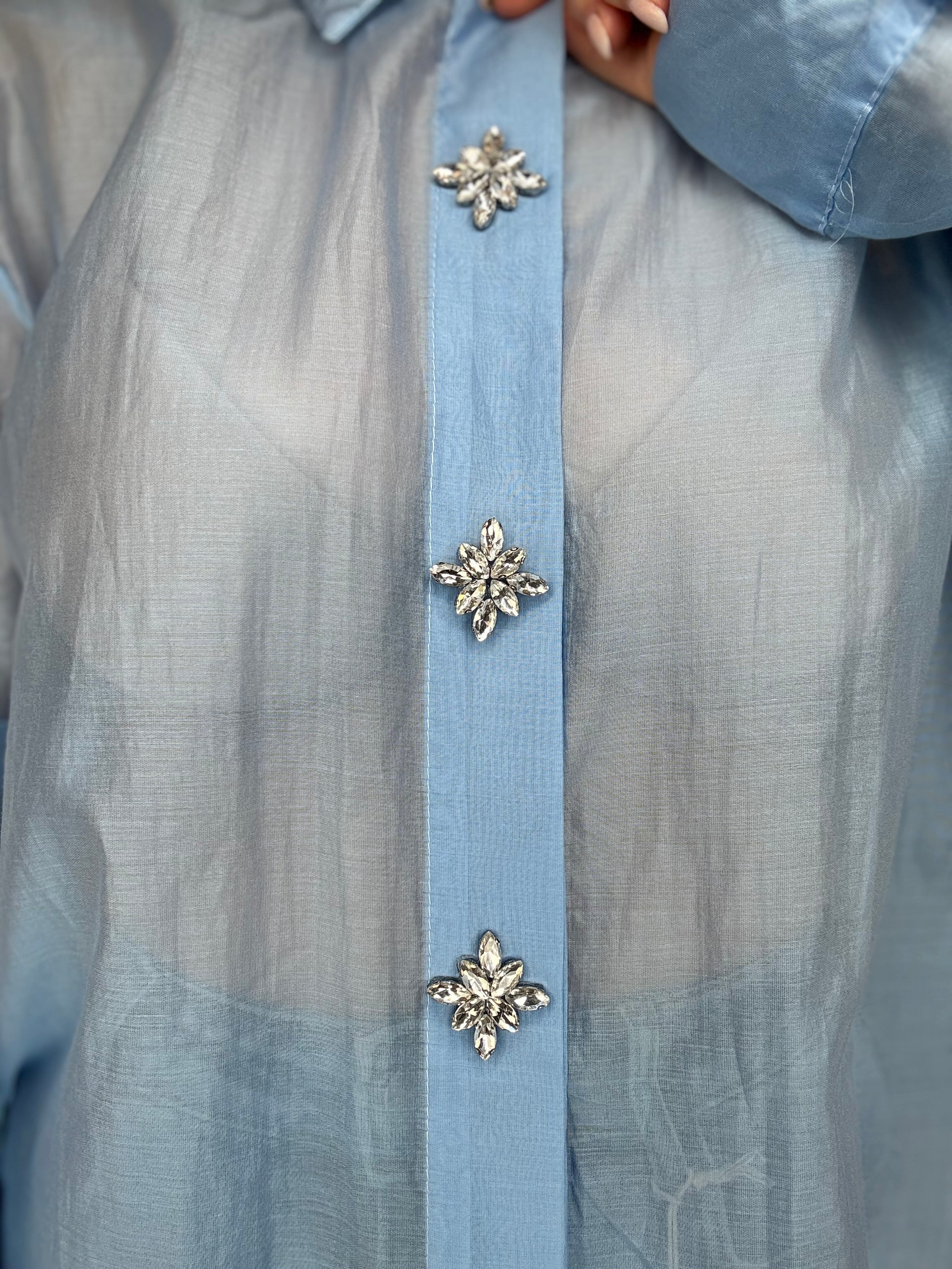 Camicia gioiello in tencel celeste