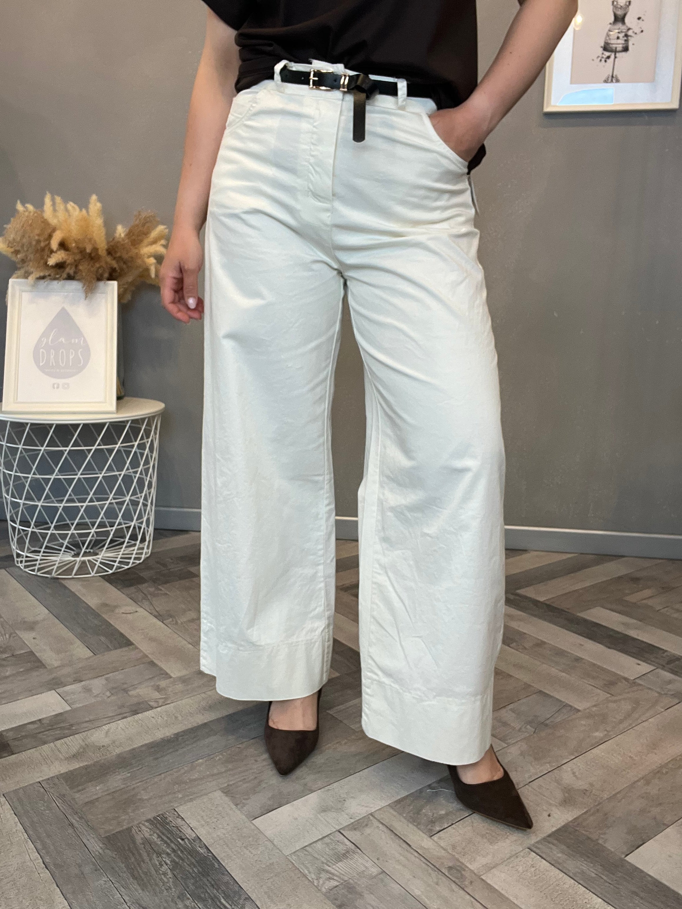 Pantalone wide leg panna in cotone