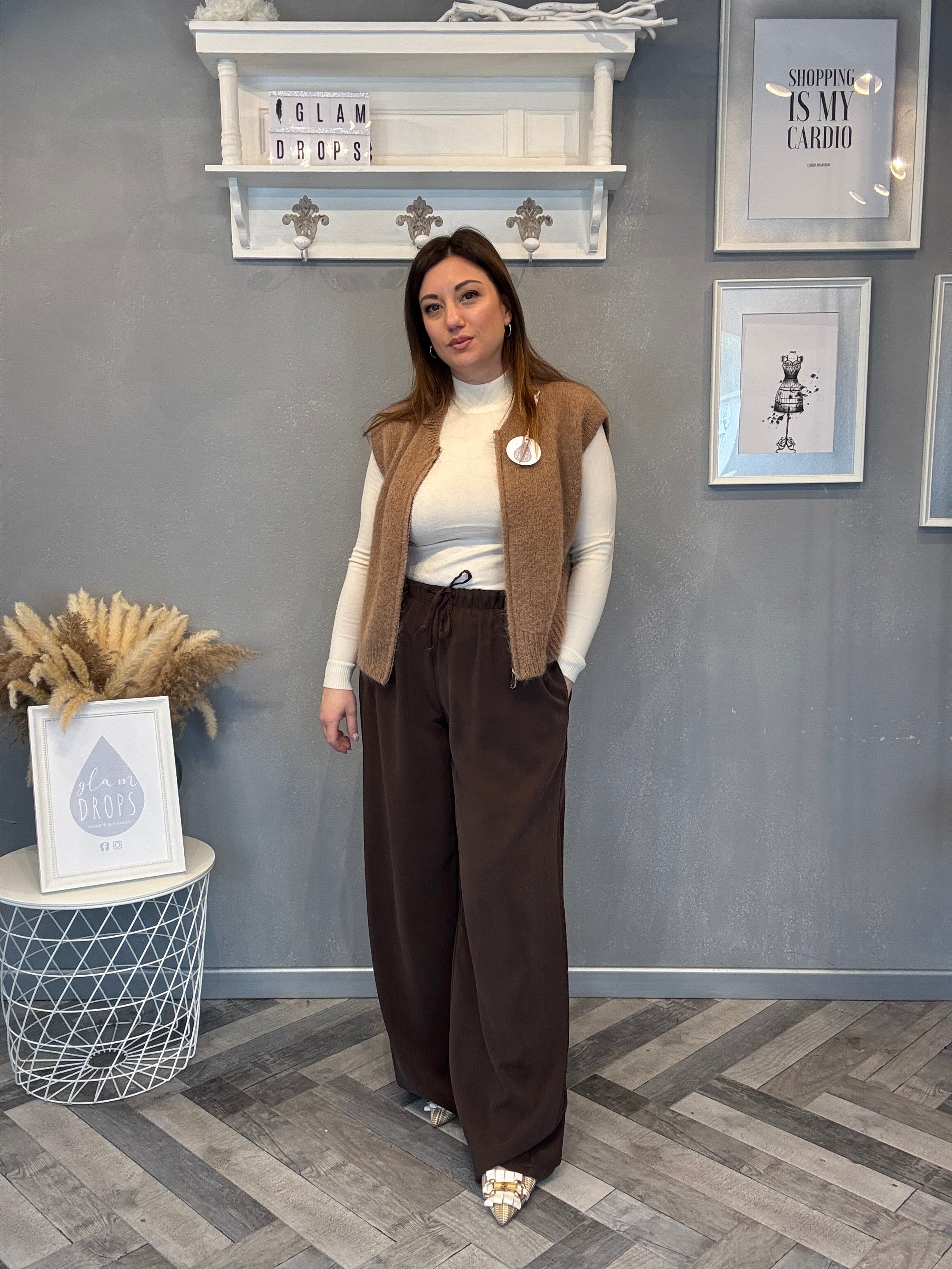 Gilet in maglia con zip camel