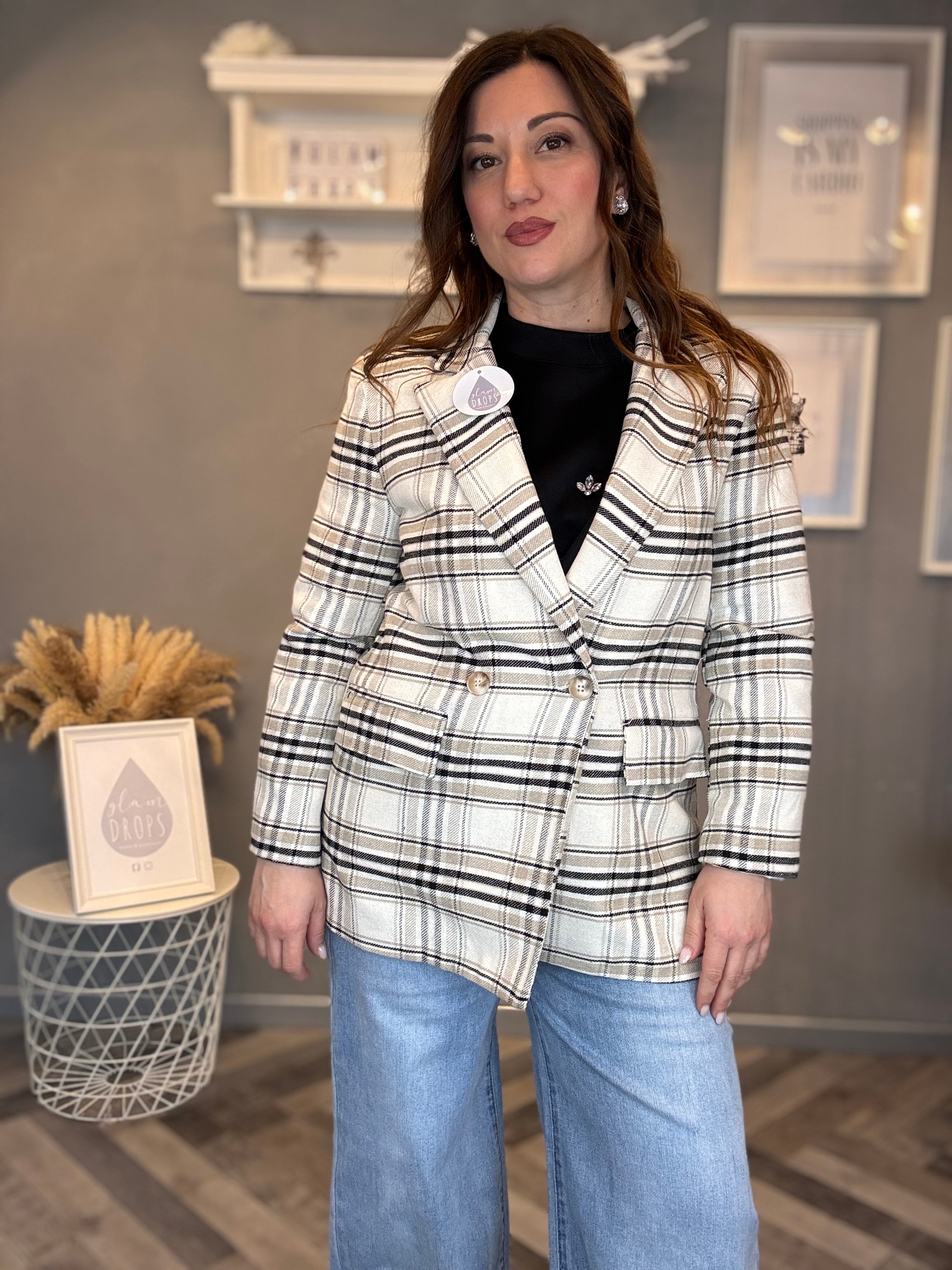 Blazer check doppiopetto burro