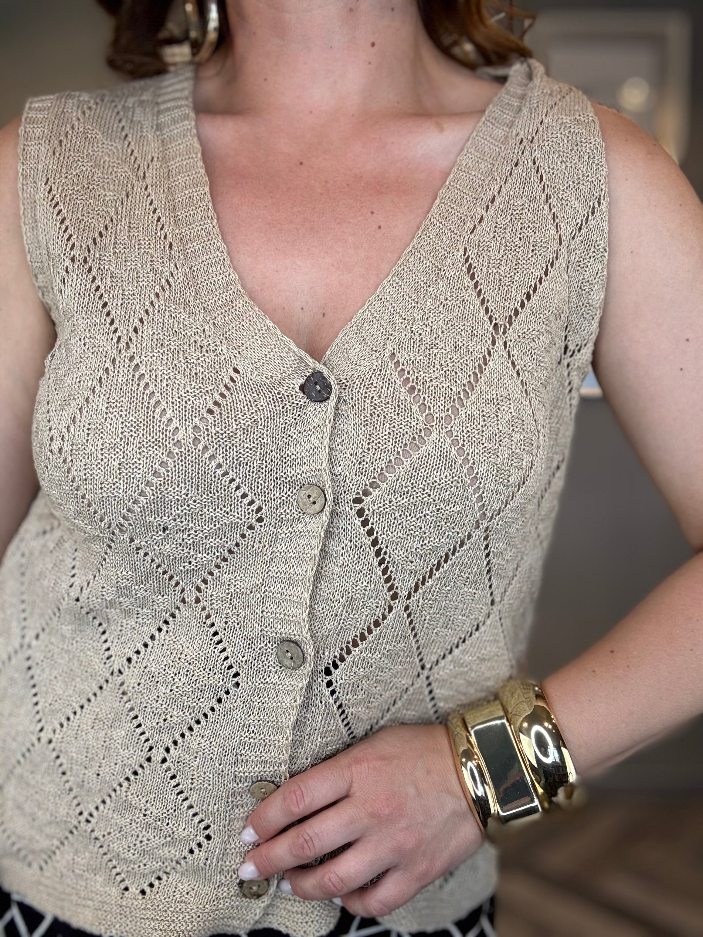Gilet traforato rombi beige