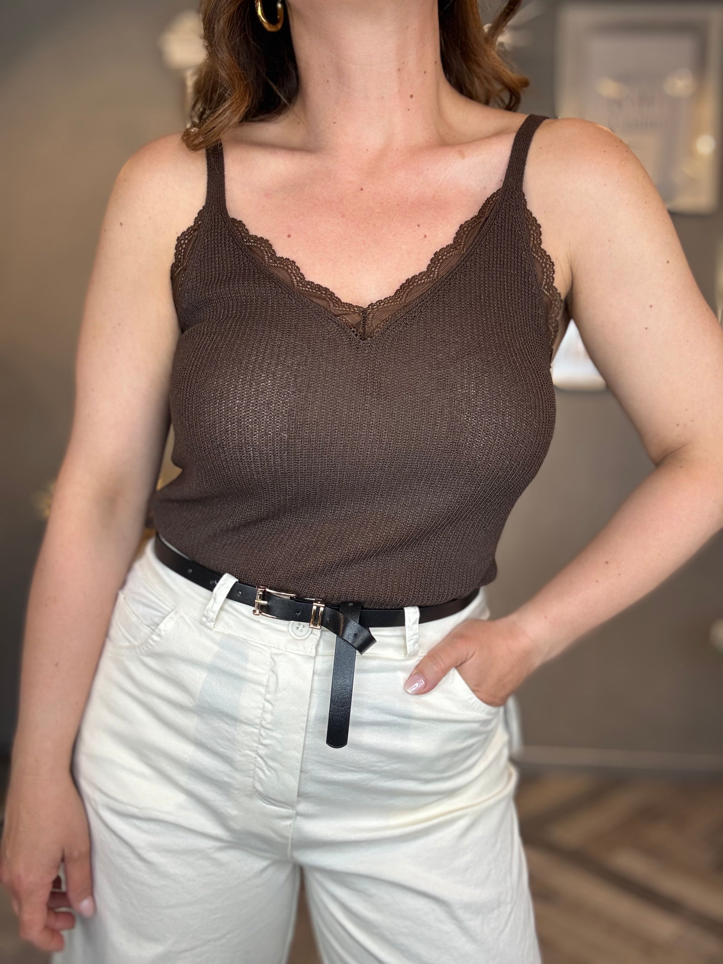Top in Maglia con pizzo moro