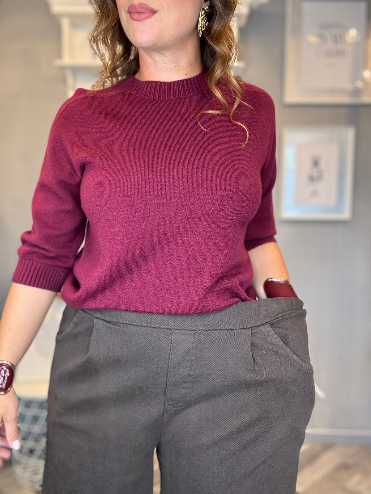 Pantalone wide leg crop cotton moro