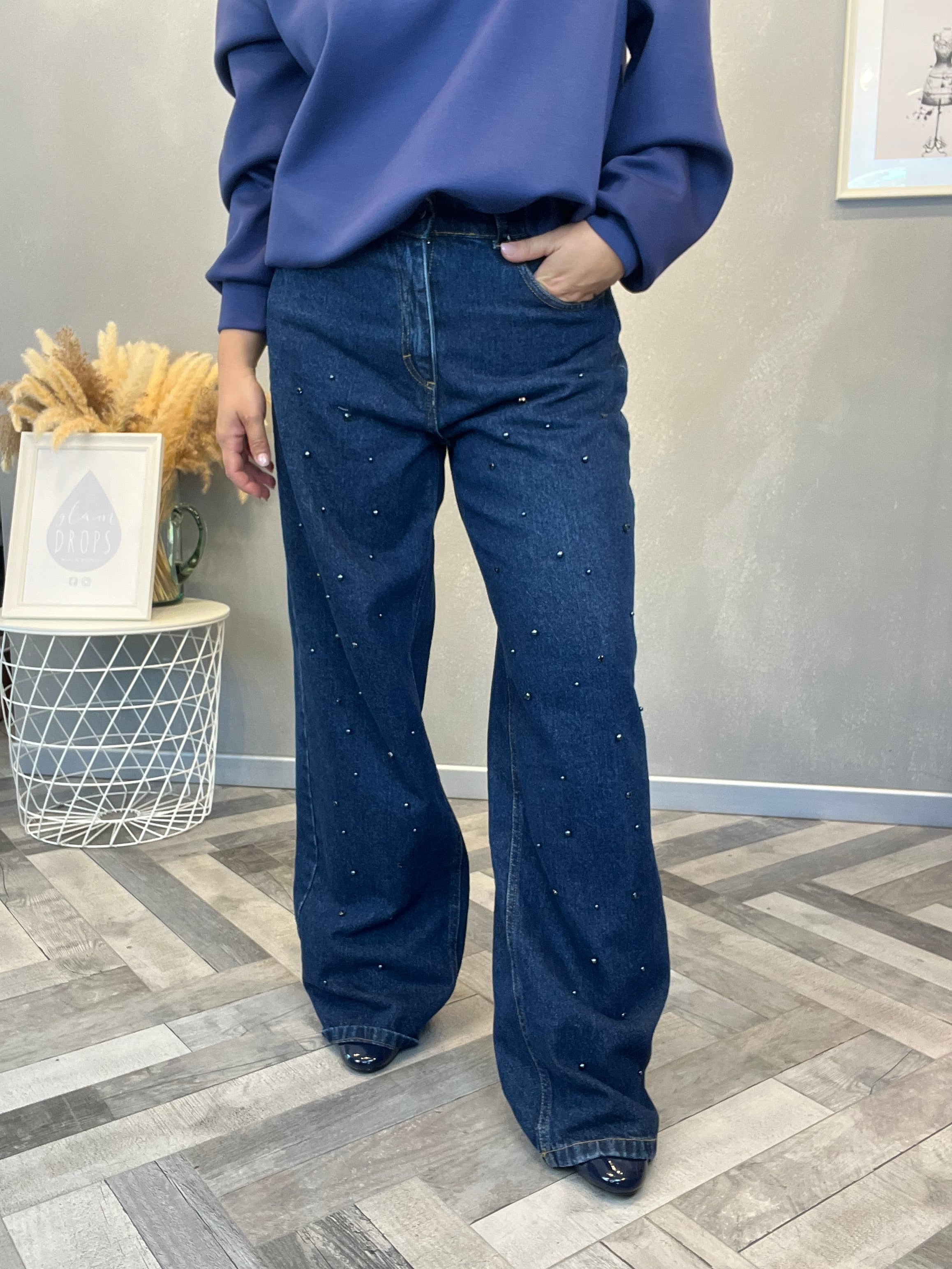 Lumina jeans perle e strass blu