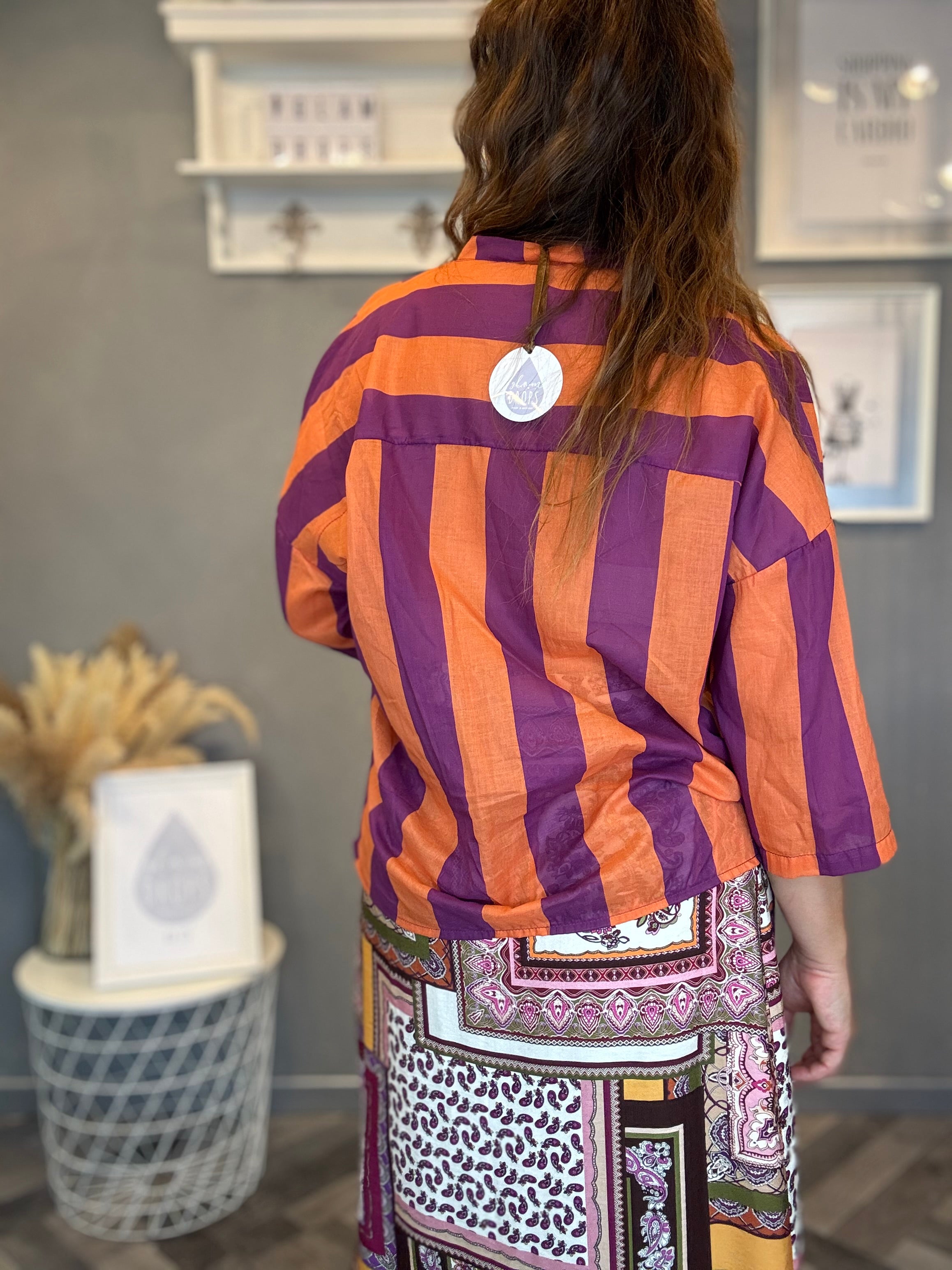 Camicia Isla Bonita coreana bande viola e arancio