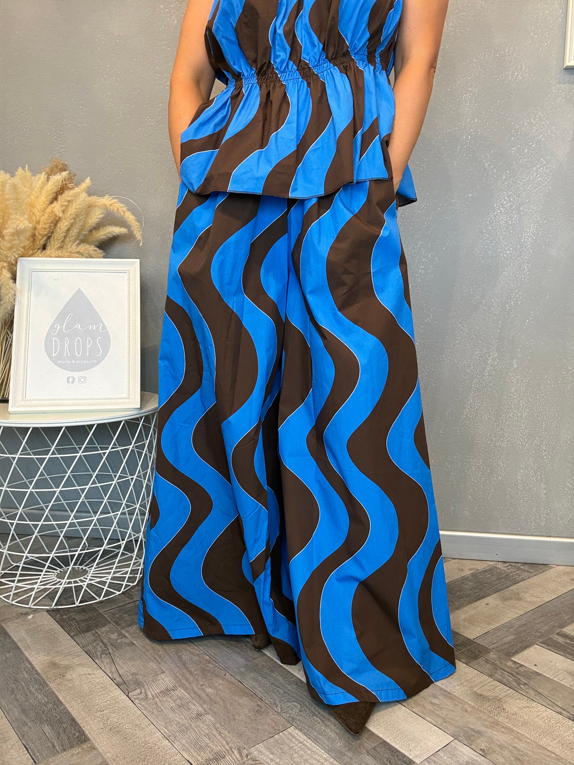 Pantalone palazzo onda moro e azzurro