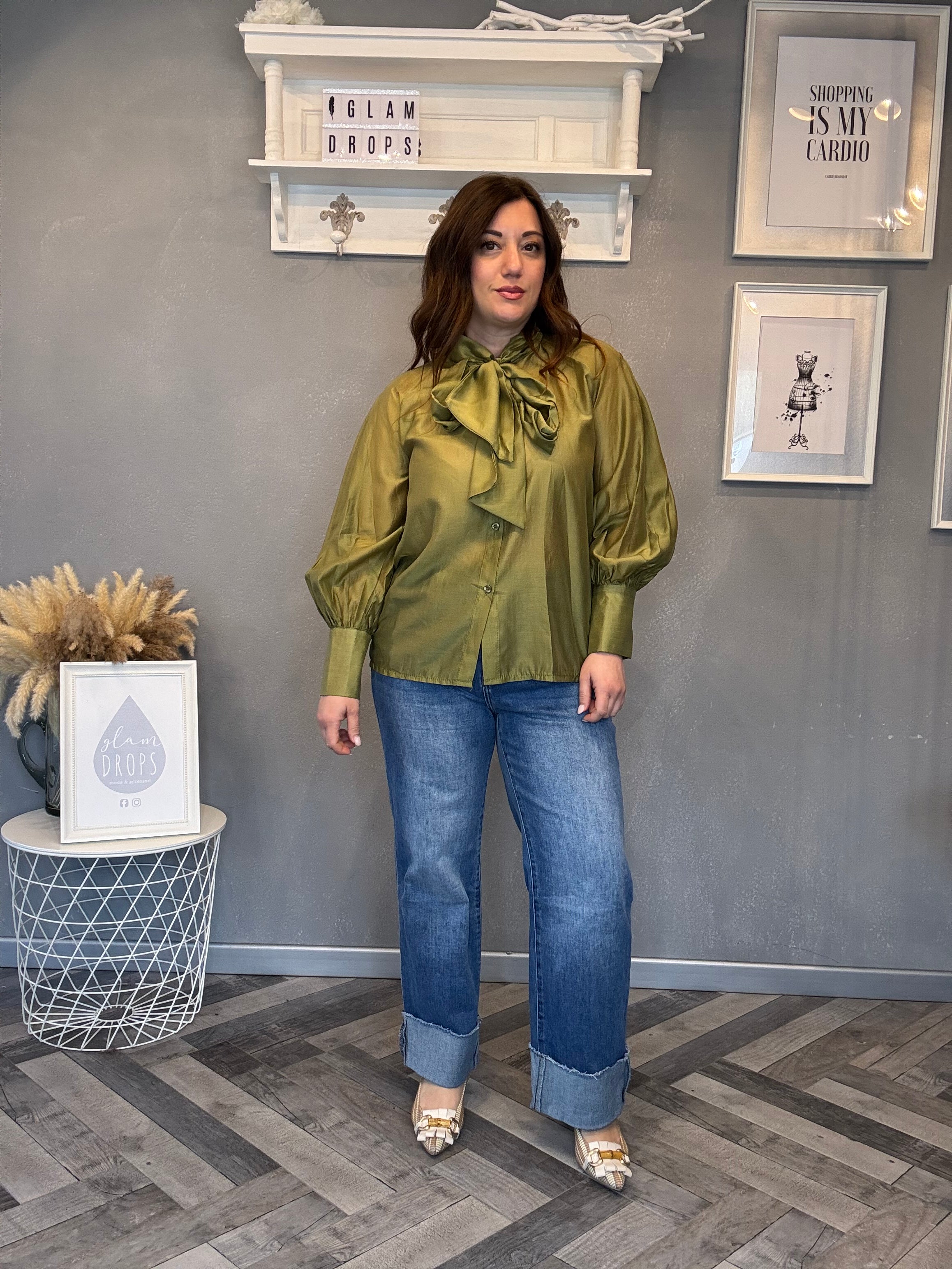 Camicia in tencel con fiocco