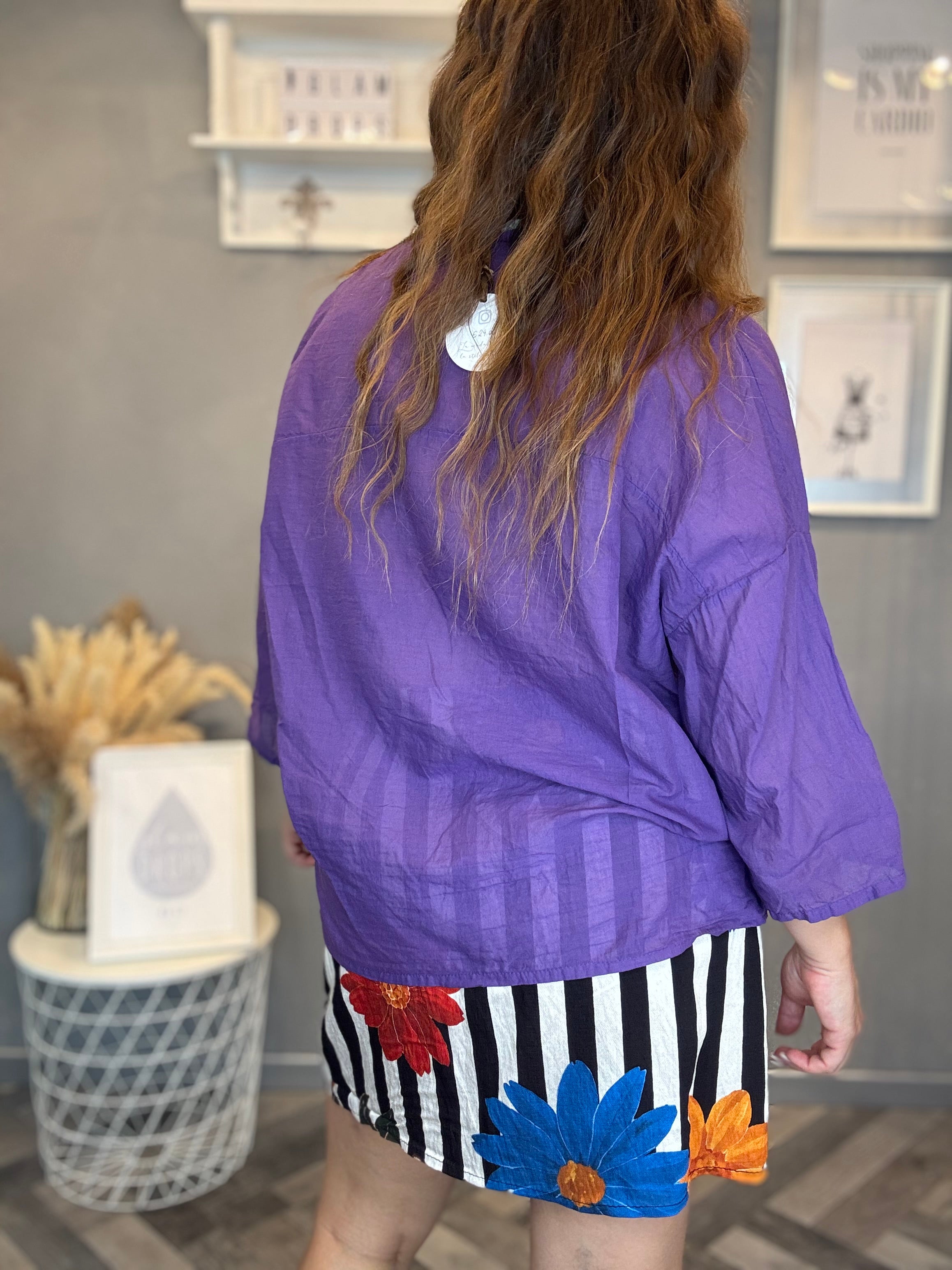 Camicia in mussola manica 3/4 viola
