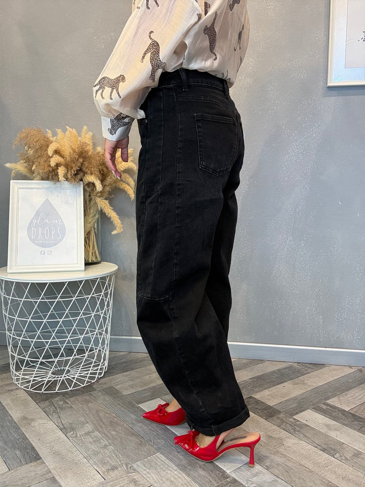 Jeans barrel nero delavé