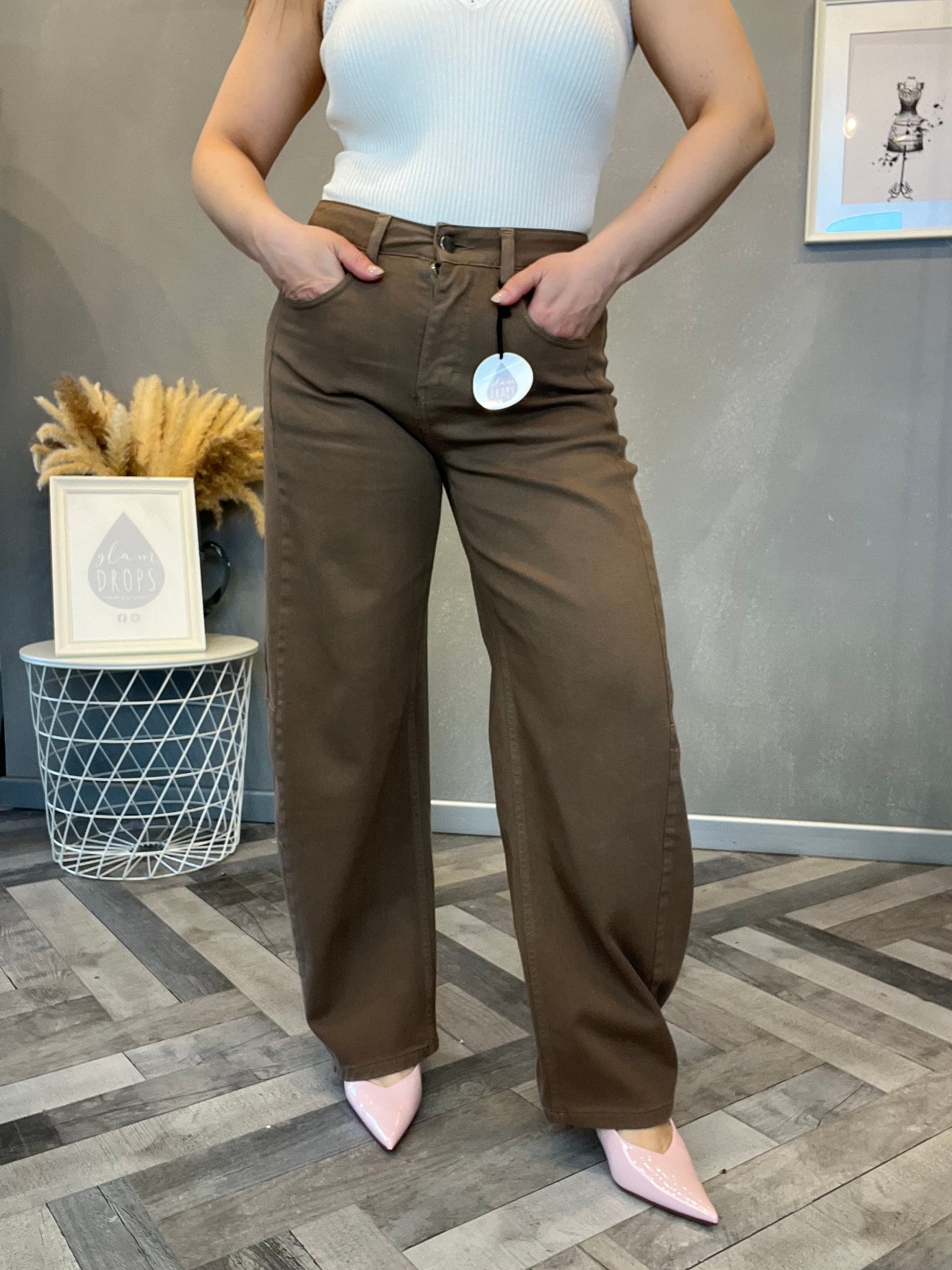 Jeans barrel tortora
