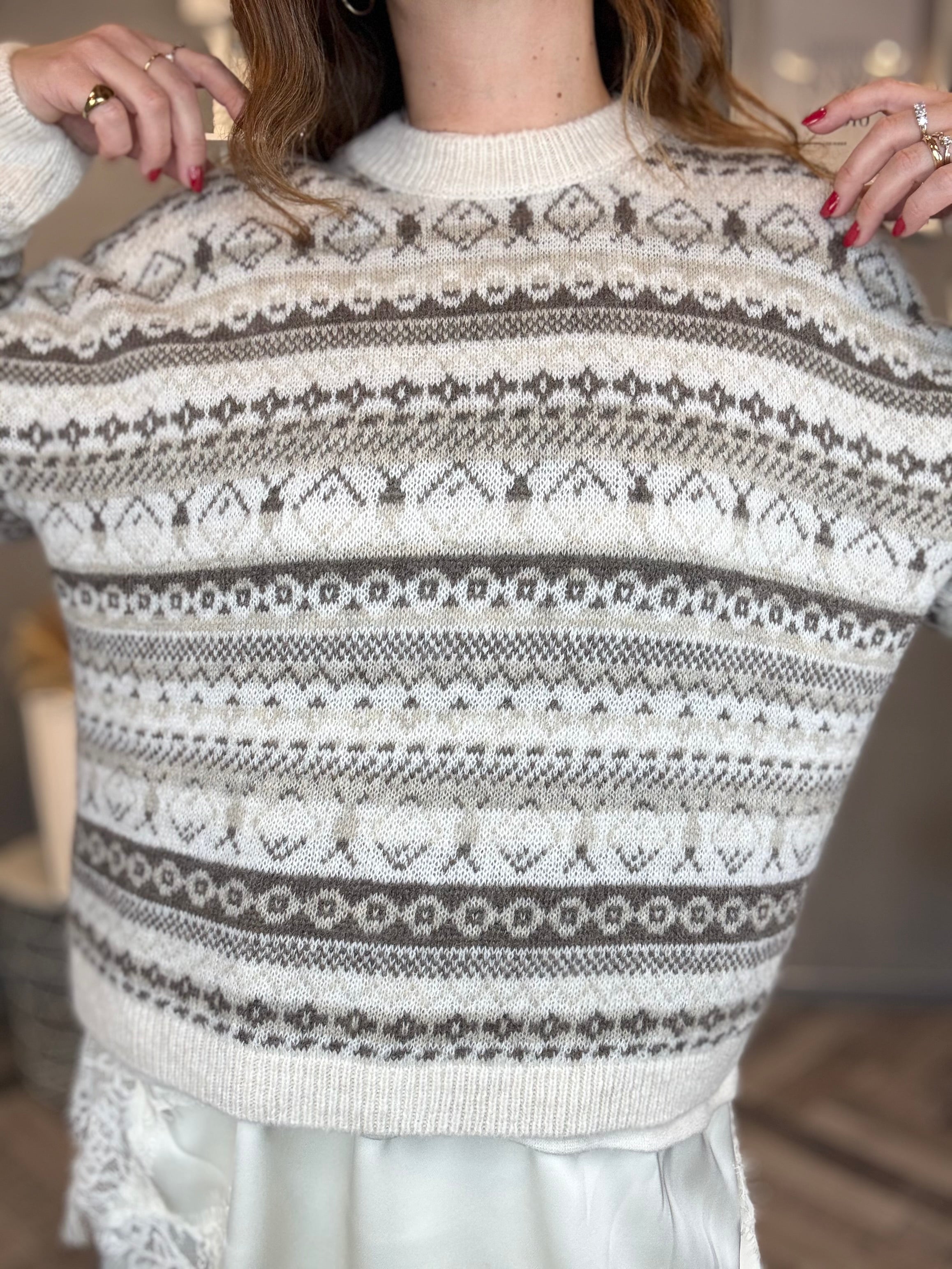 Maglione Jacquard panna