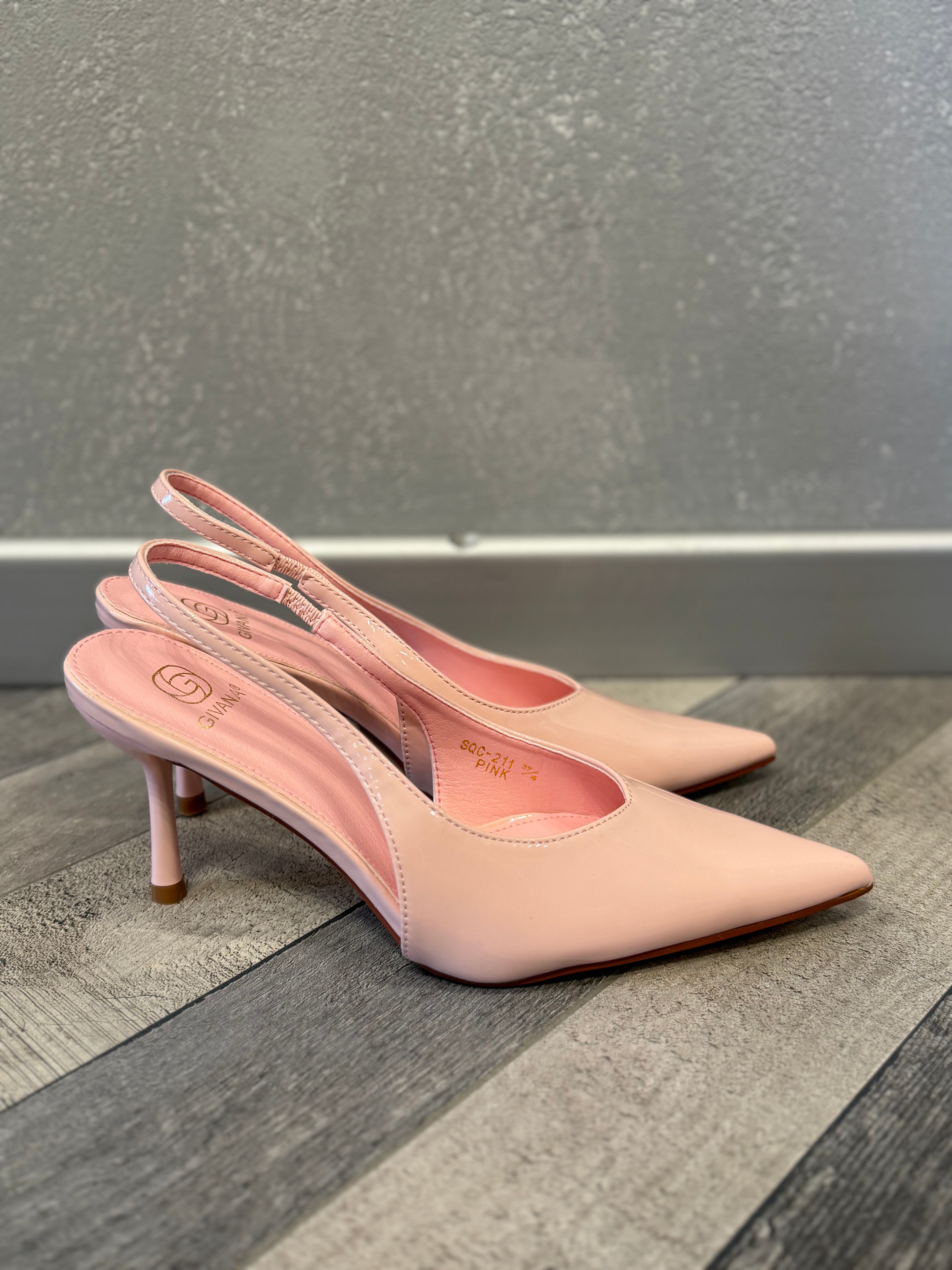 Slingback in vernice rosa pastello