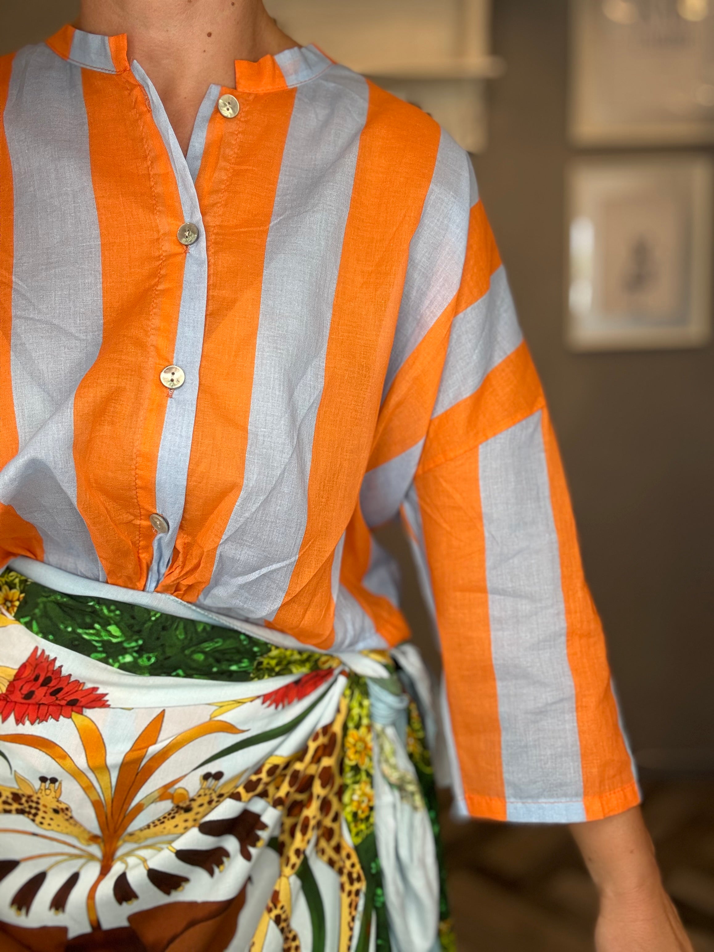 Camicia Isla Bonita bande celeste e arancio
