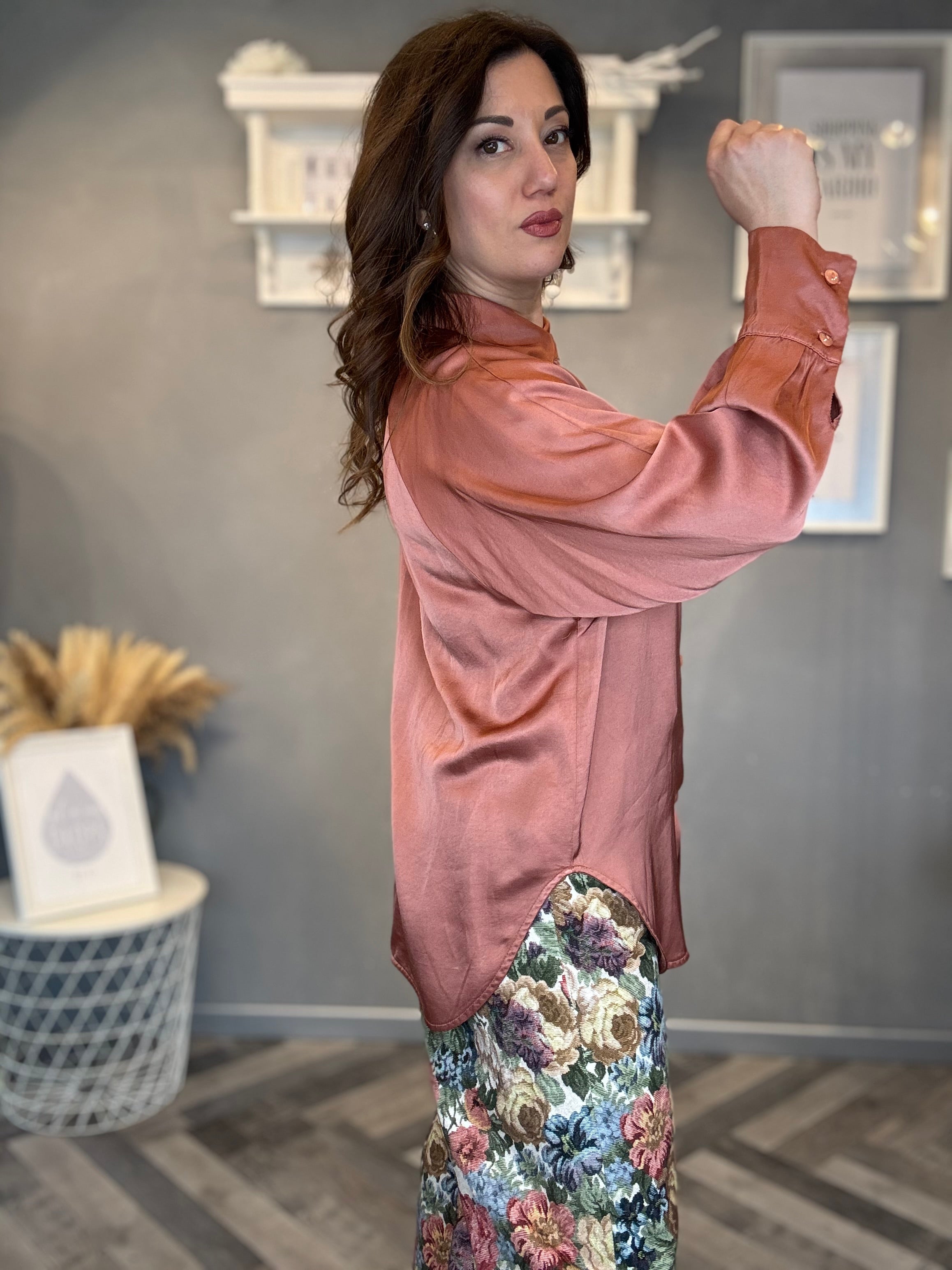 Camicia in satin soft blush