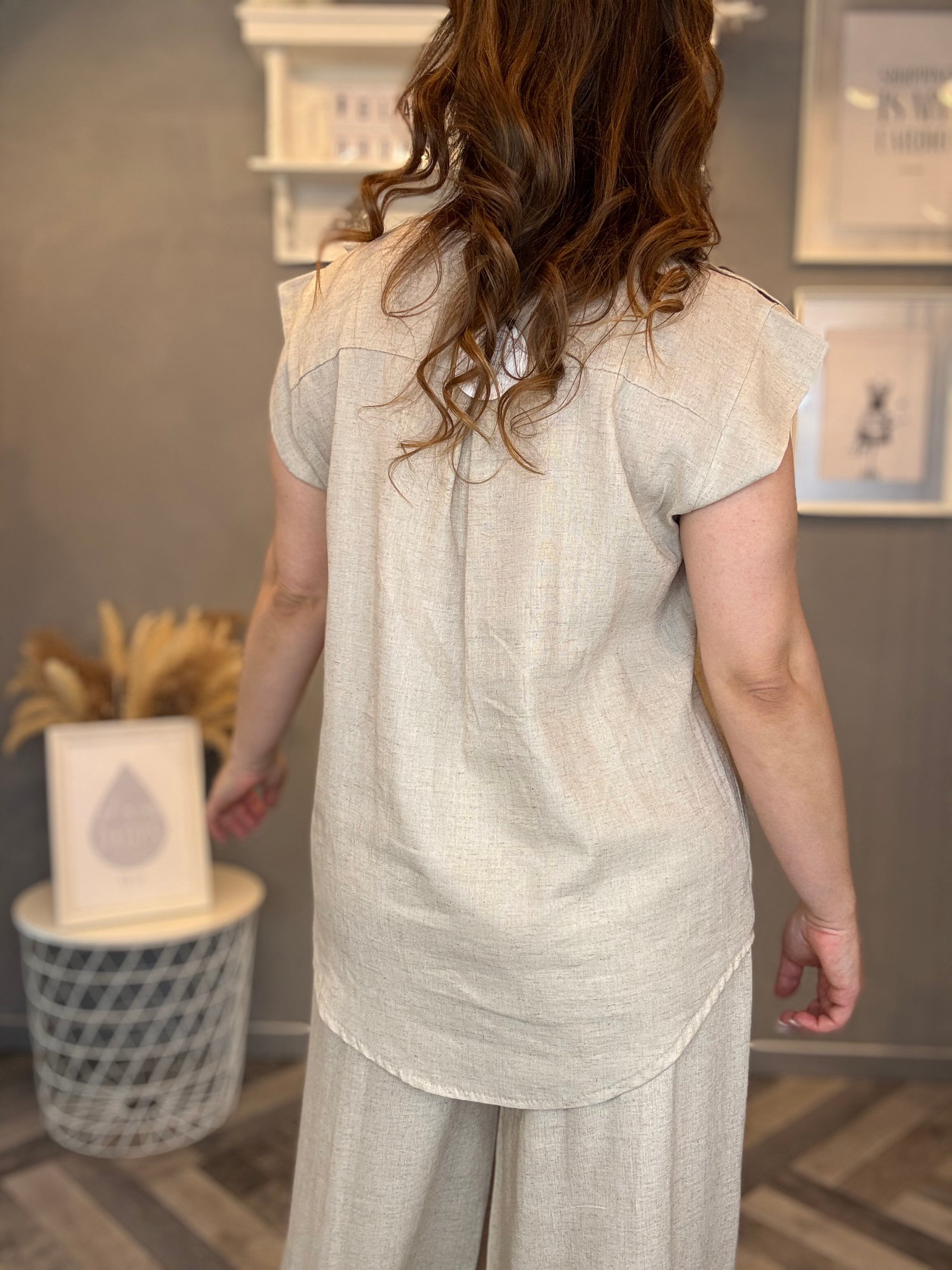 Blusa in misto lino beige