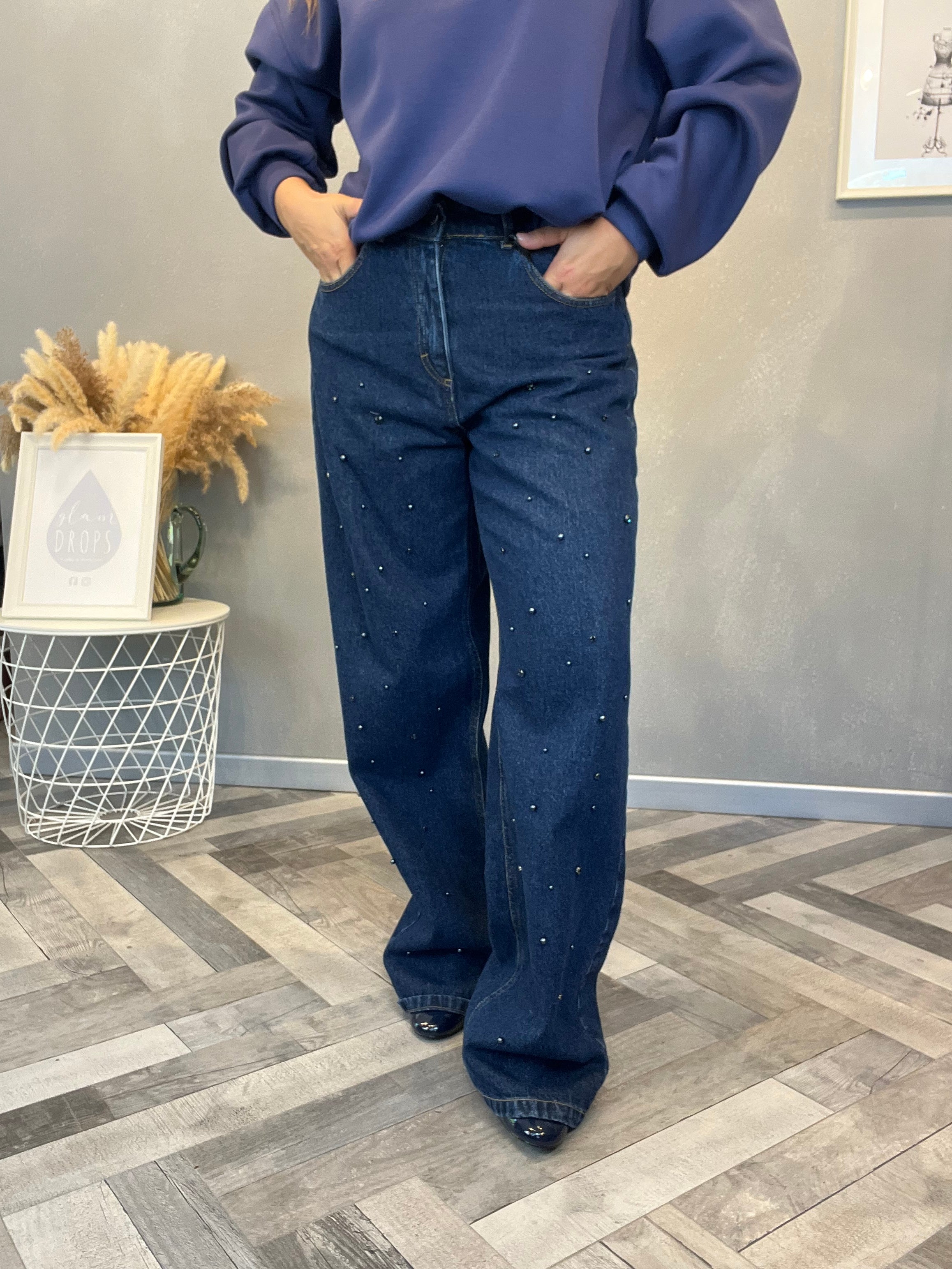 Lumina jeans perle e strass blu