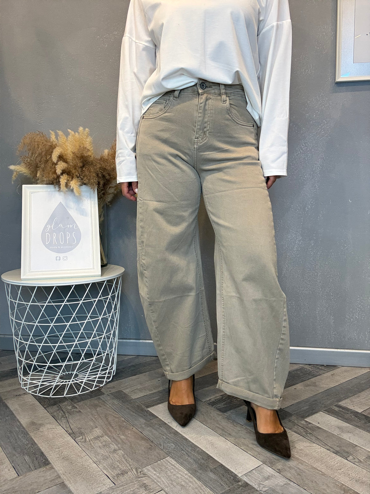 Jeans barrel soft beige
