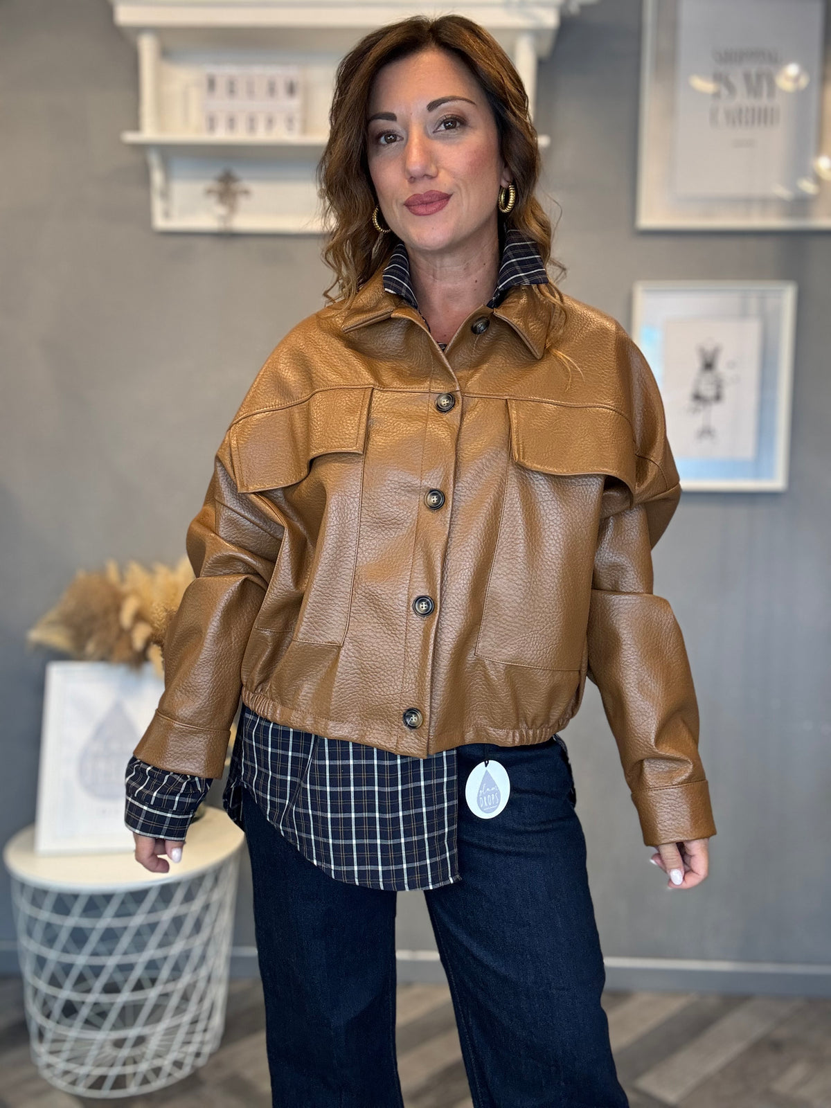 Giubbotto ecopelle camel
