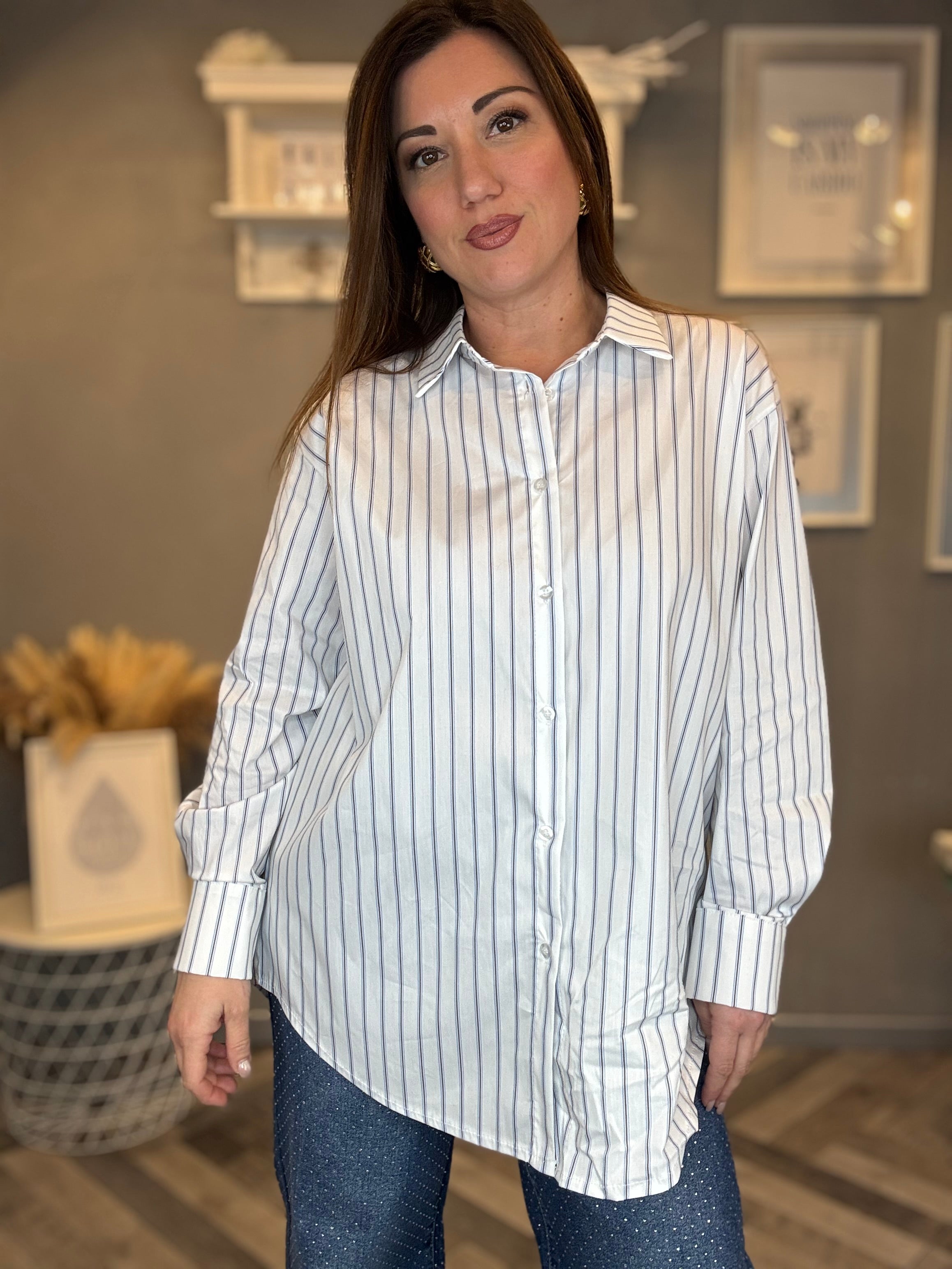 Camicia bianca bacchetta celeste e moro