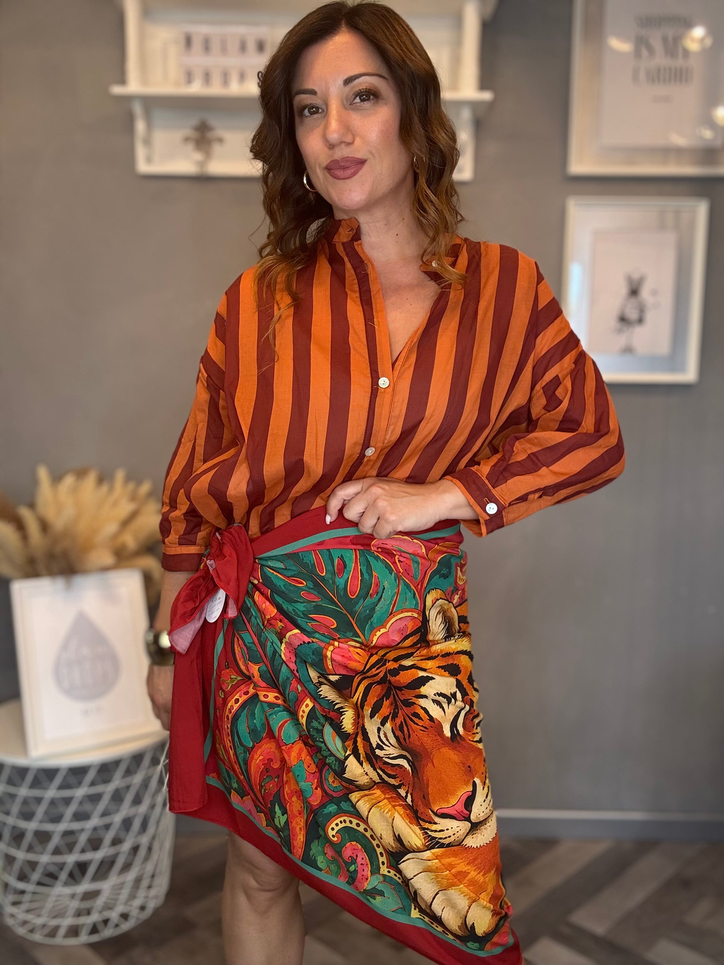 Camicia Isla Bonita righe arancio e India