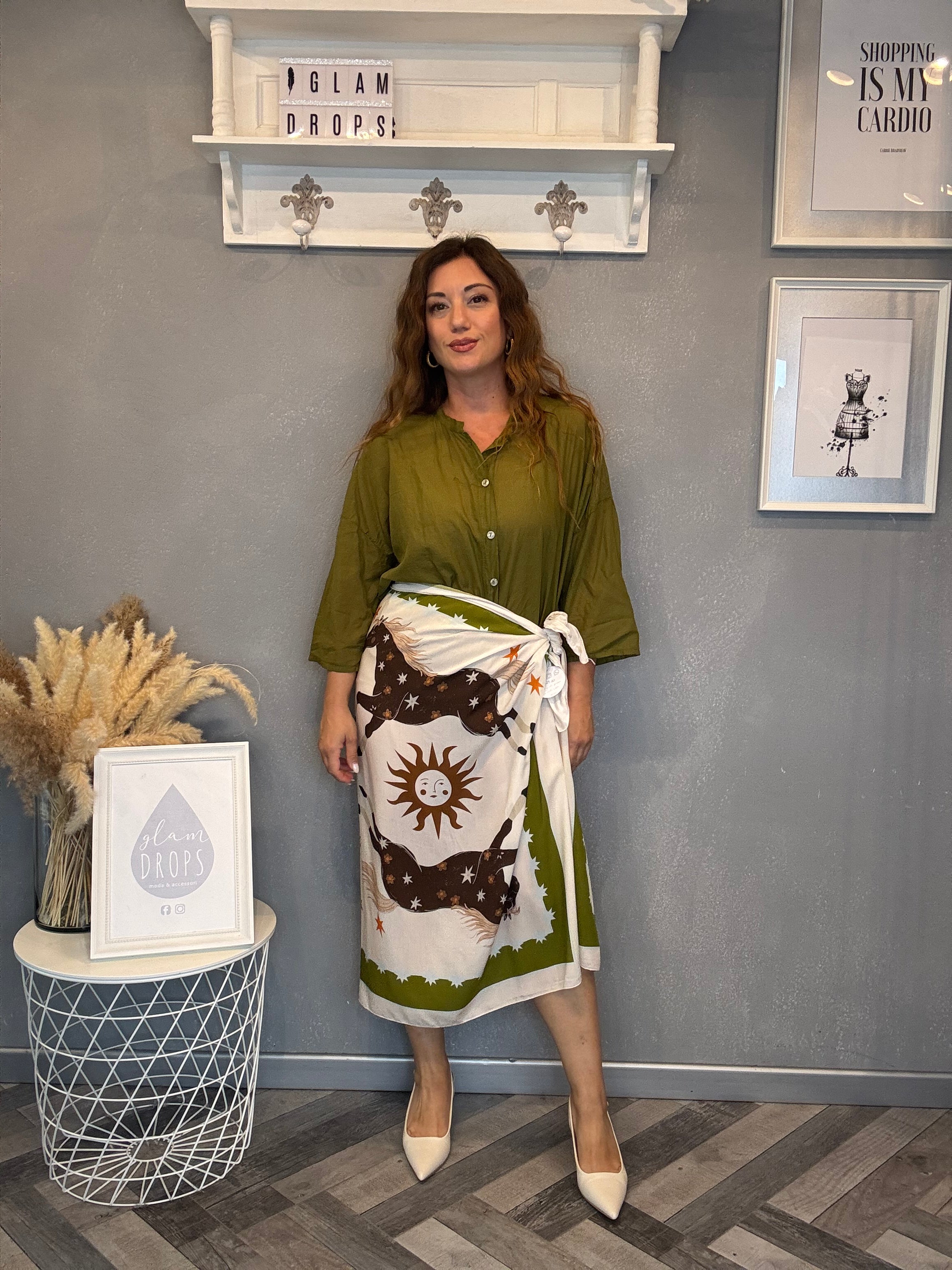 Camicia in mussola manica 3/4 verde oliva