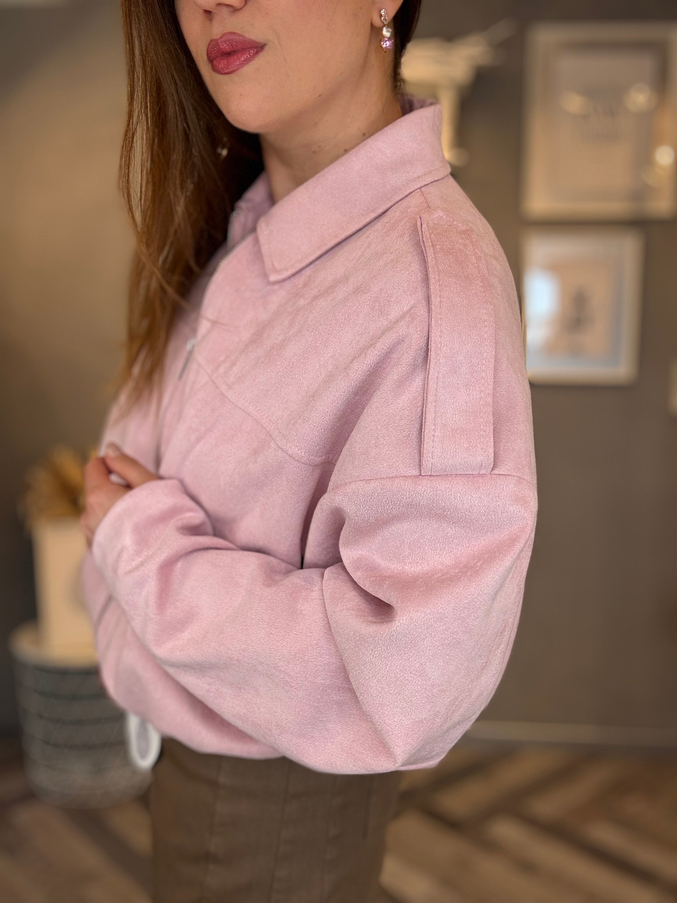 Bomber in eco suede rosa