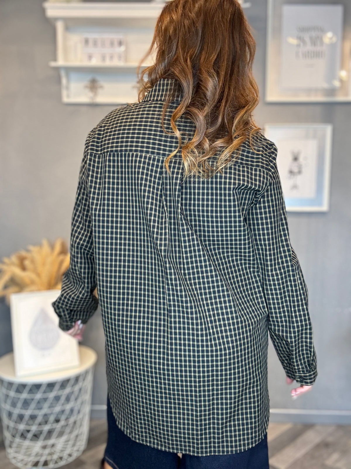 Camicia micro check blu e camel