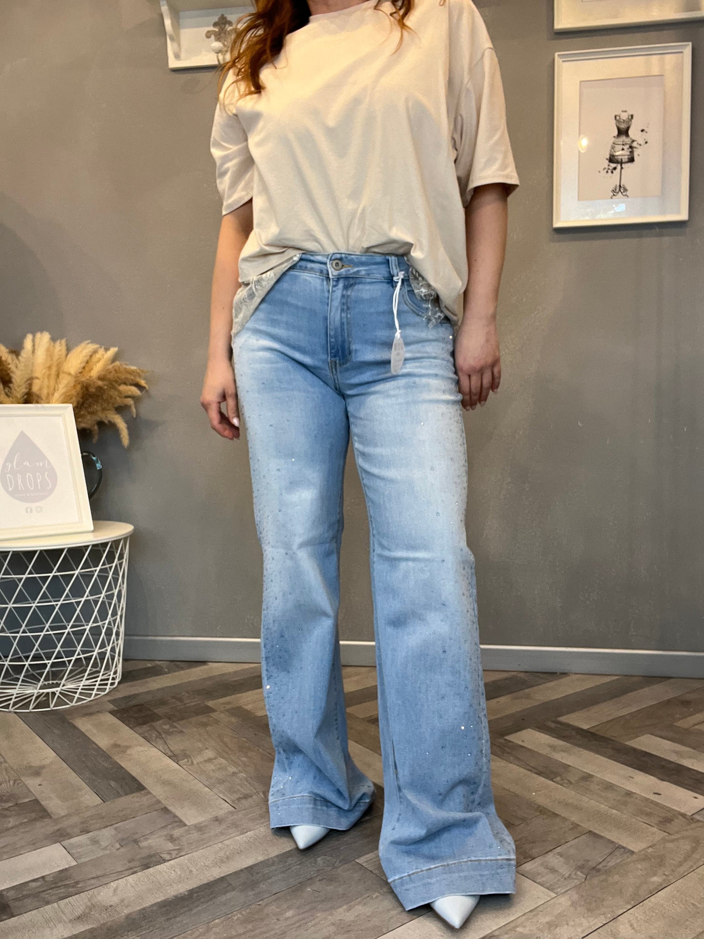 Jeans strass celeste