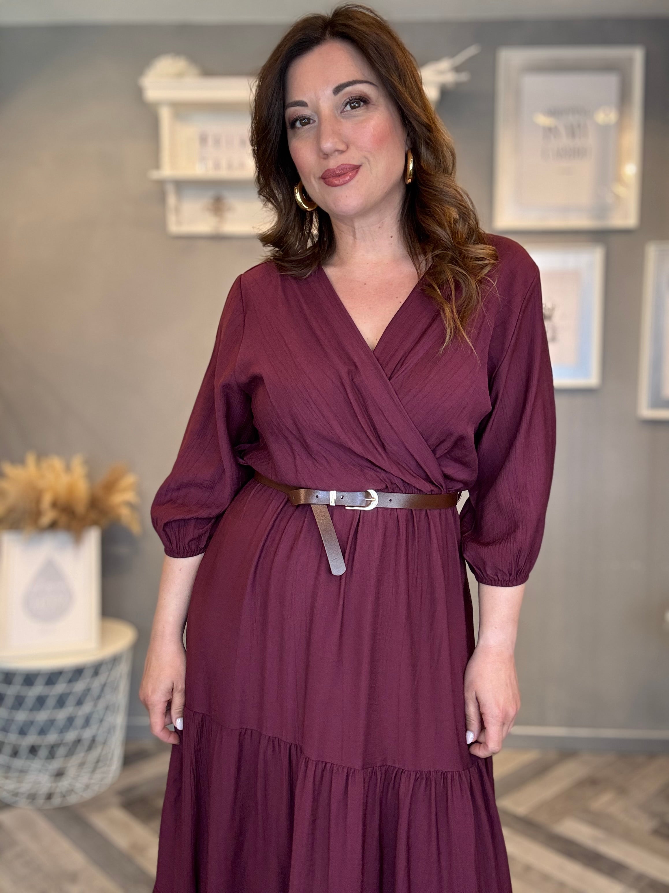 Abito Midi incrocio Soft Borgogna
