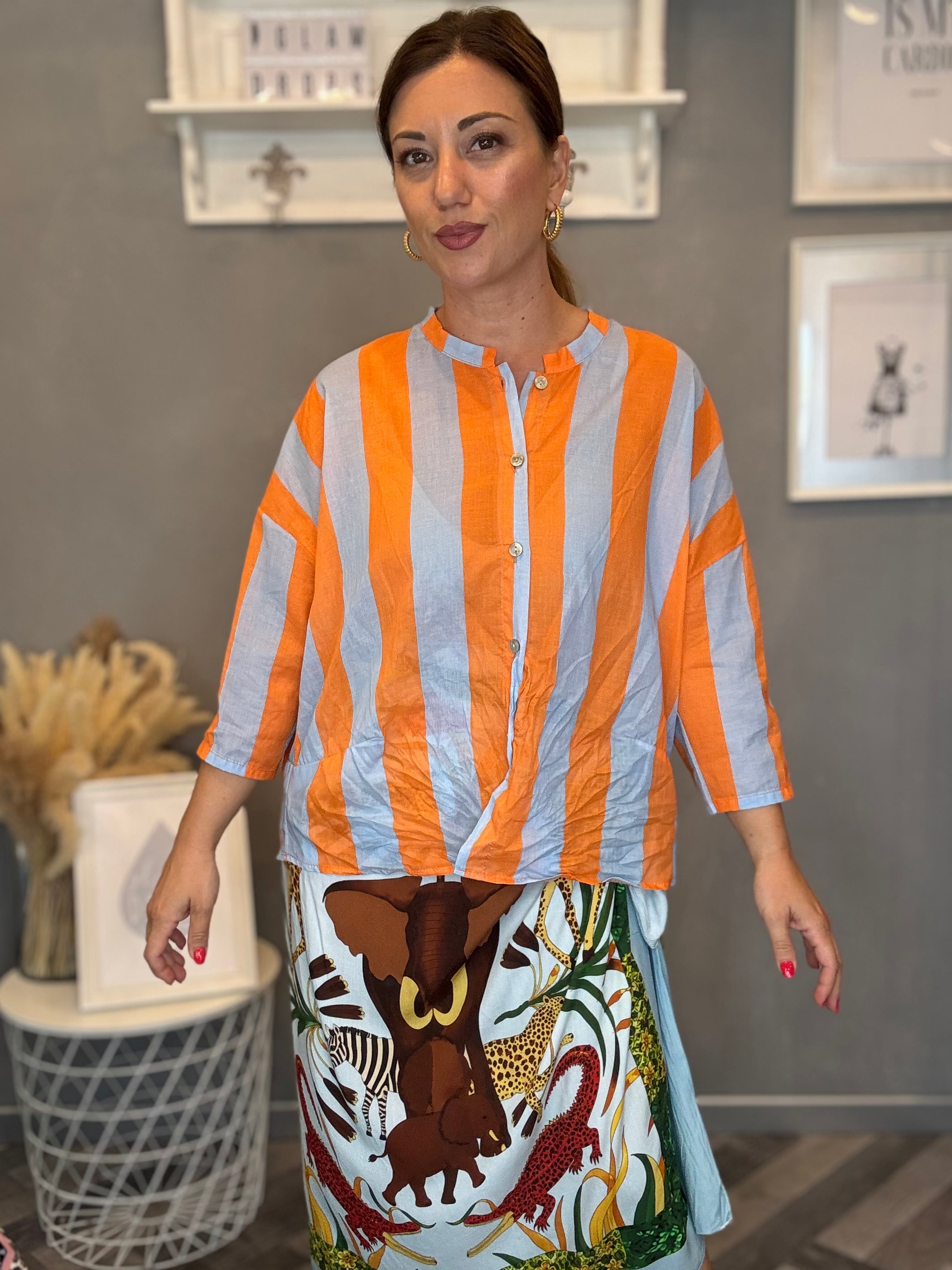 Camicia Isla Bonita bande celeste e arancio