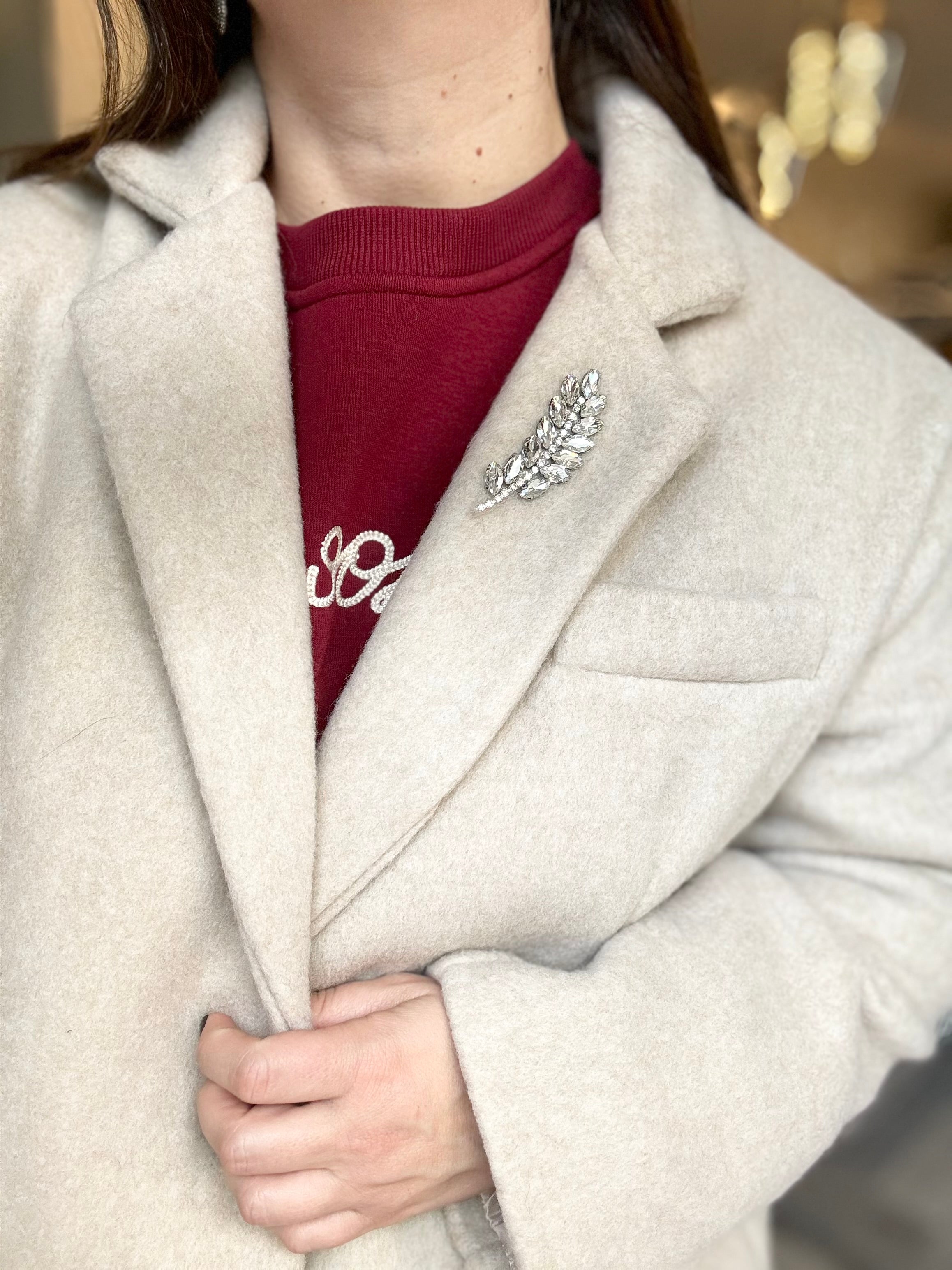 Blazer giacca cappotto over in panno con cabochon