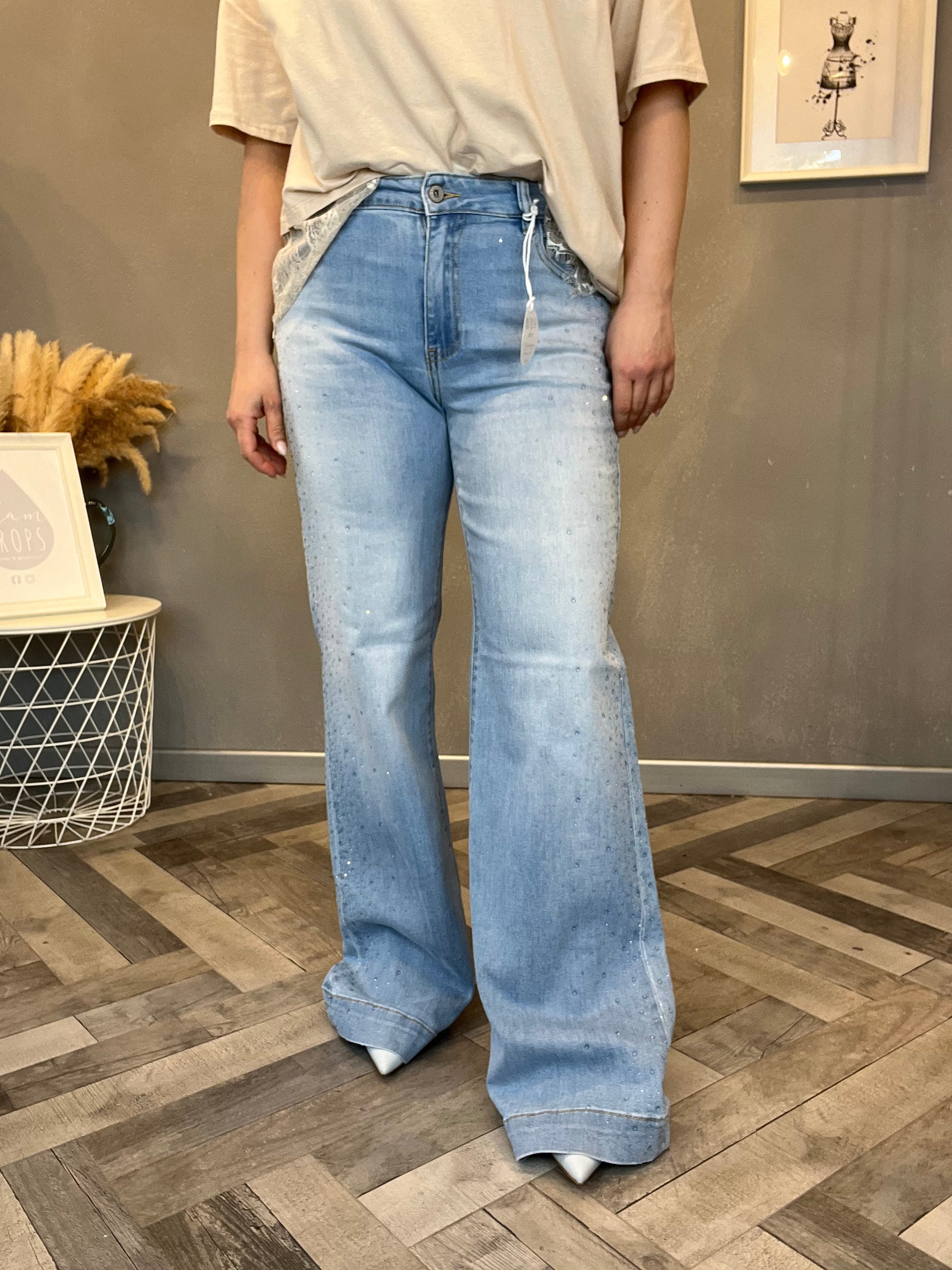 Jeans strass celeste