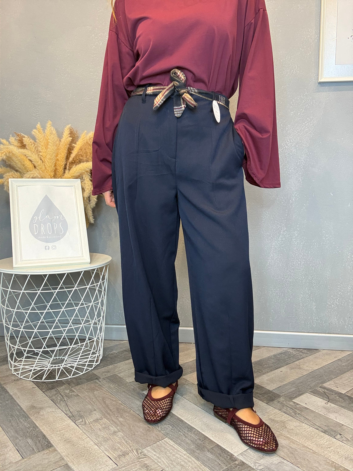 Pantalone check detail blu