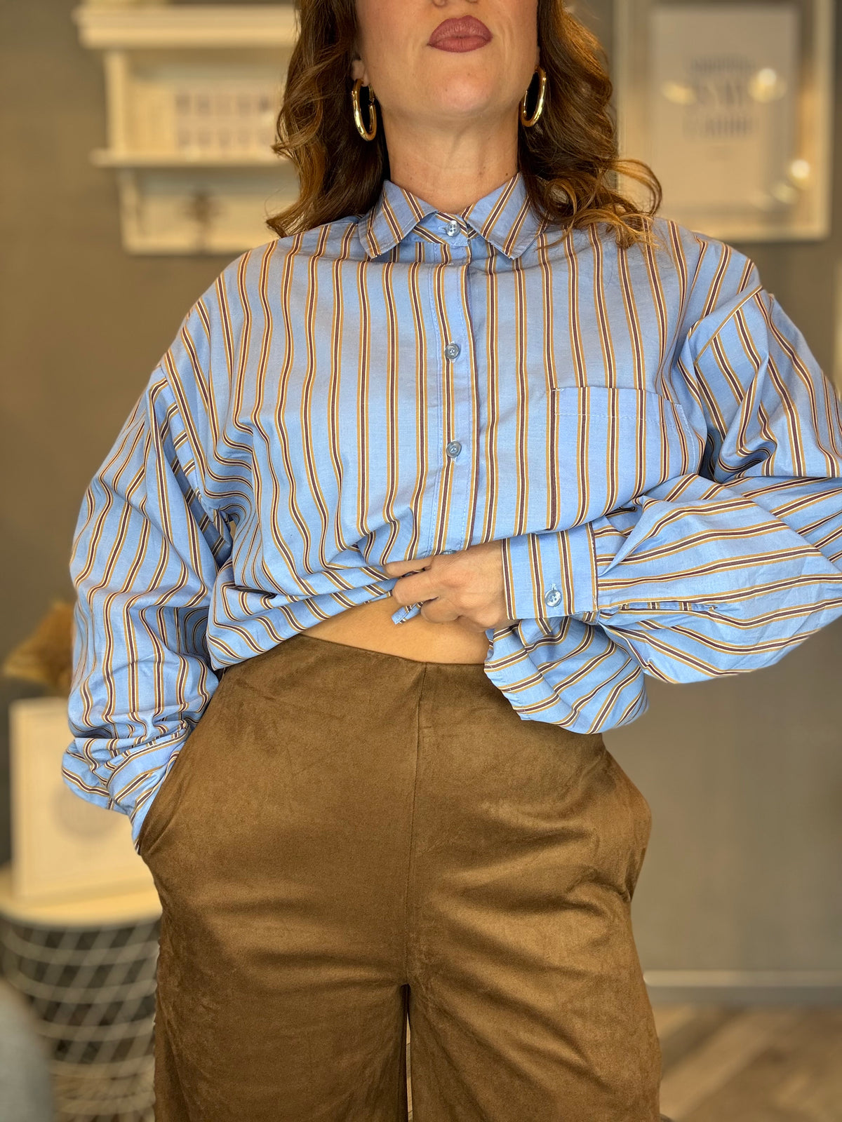 Pantalone palazzo eco suede cognac