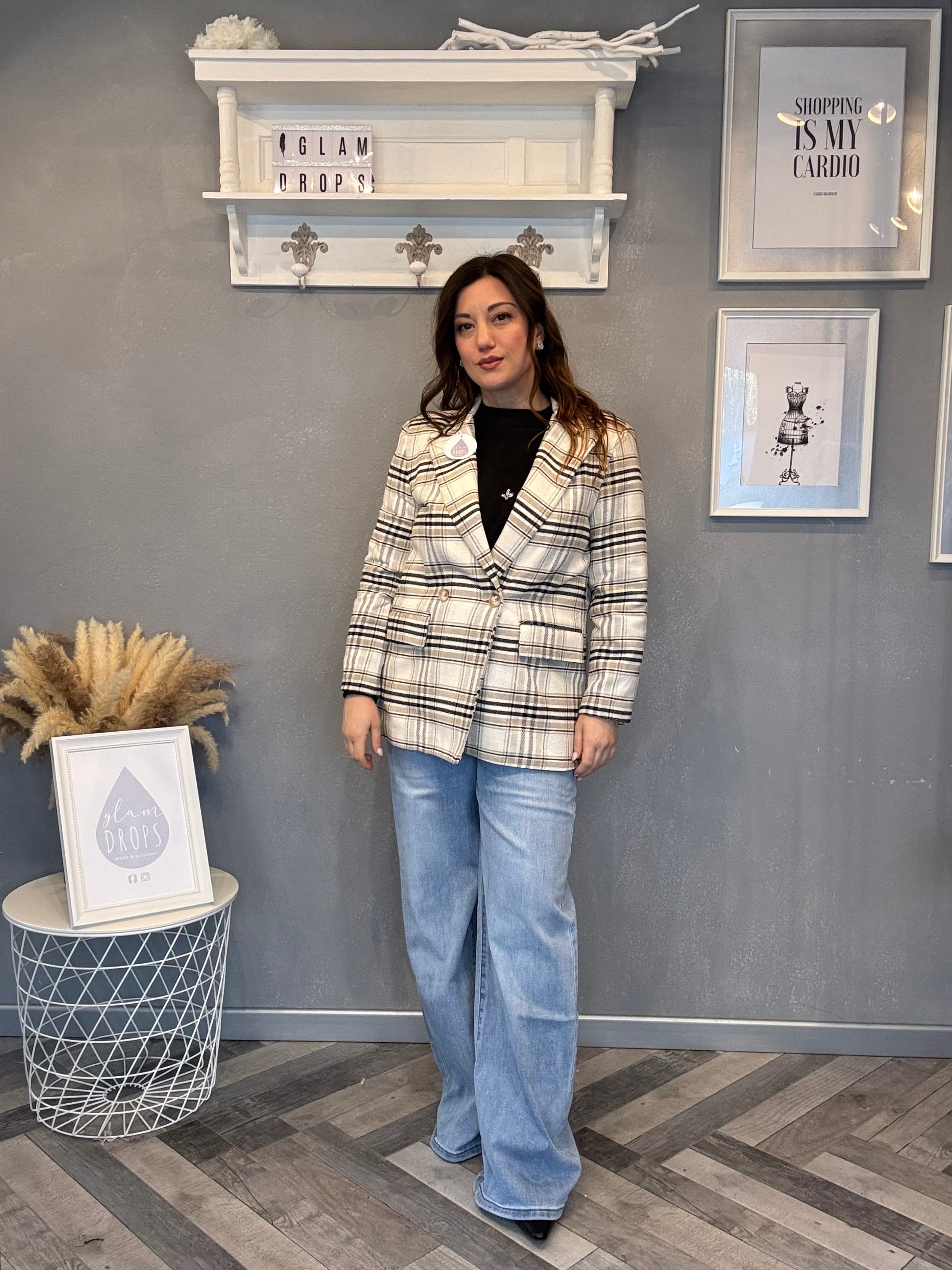 Blazer check doppiopetto burro