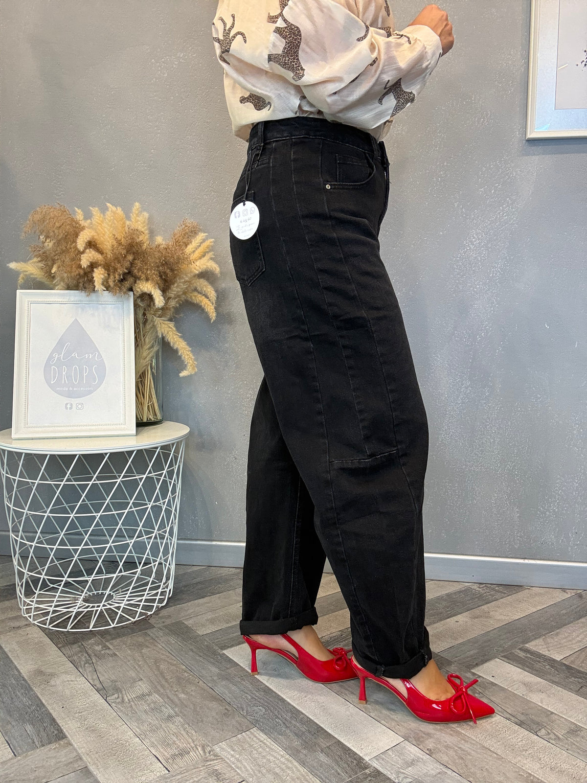 Jeans barrel nero delavé