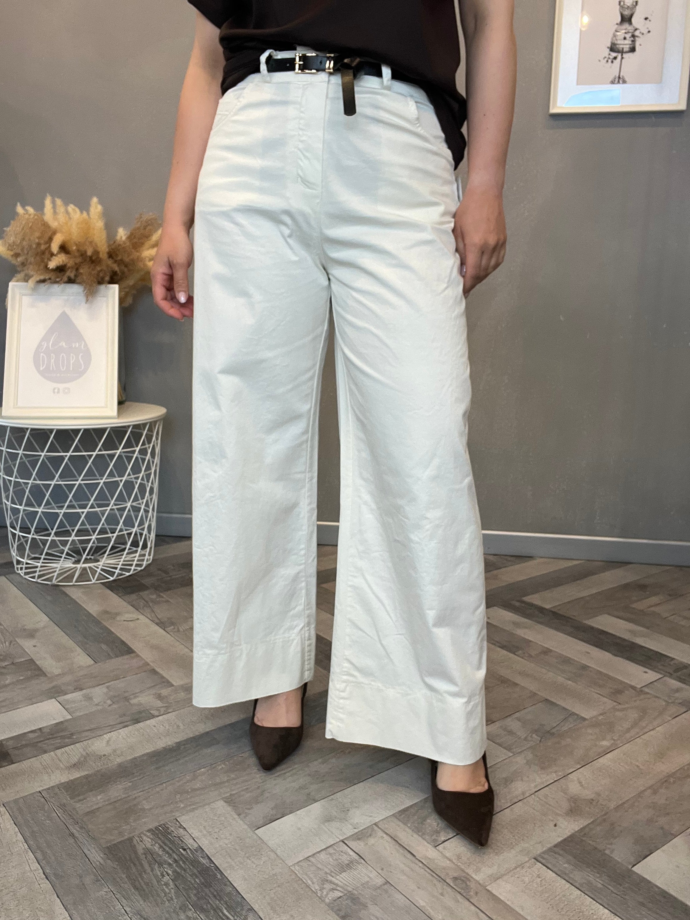 Pantalone wide leg panna in cotone