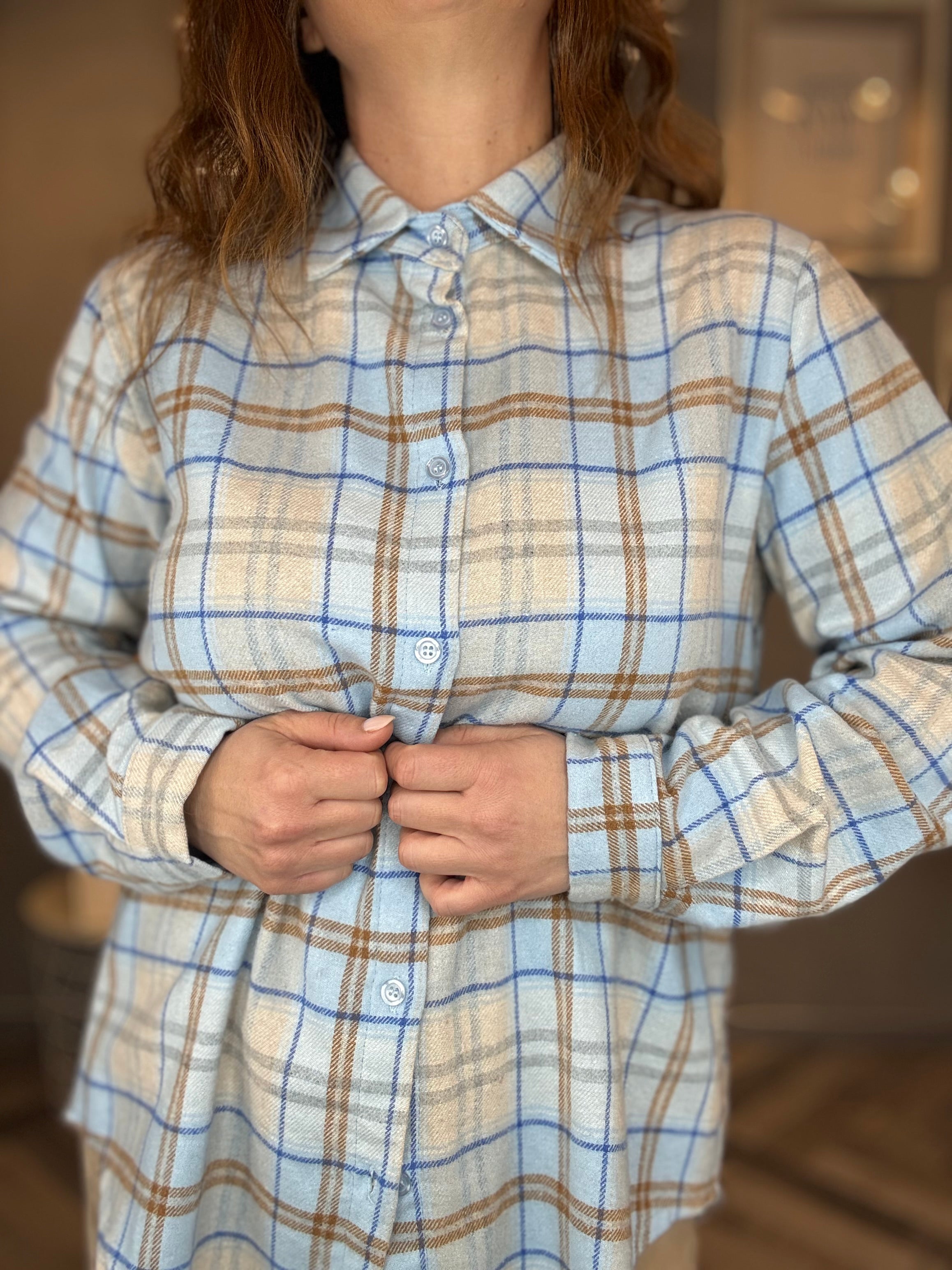 Camicia flanella check celeste