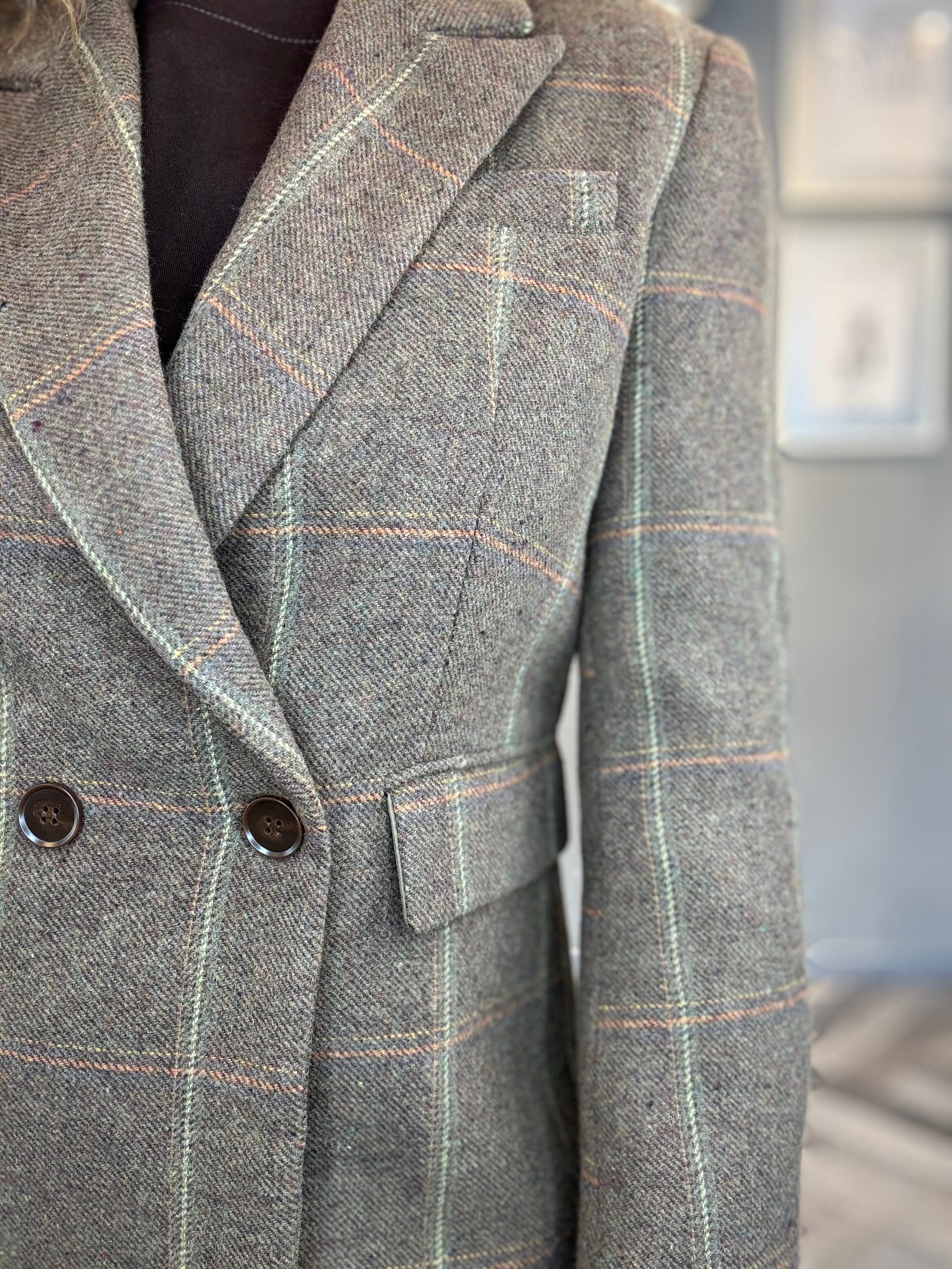 Blazer a quadri in misto lana