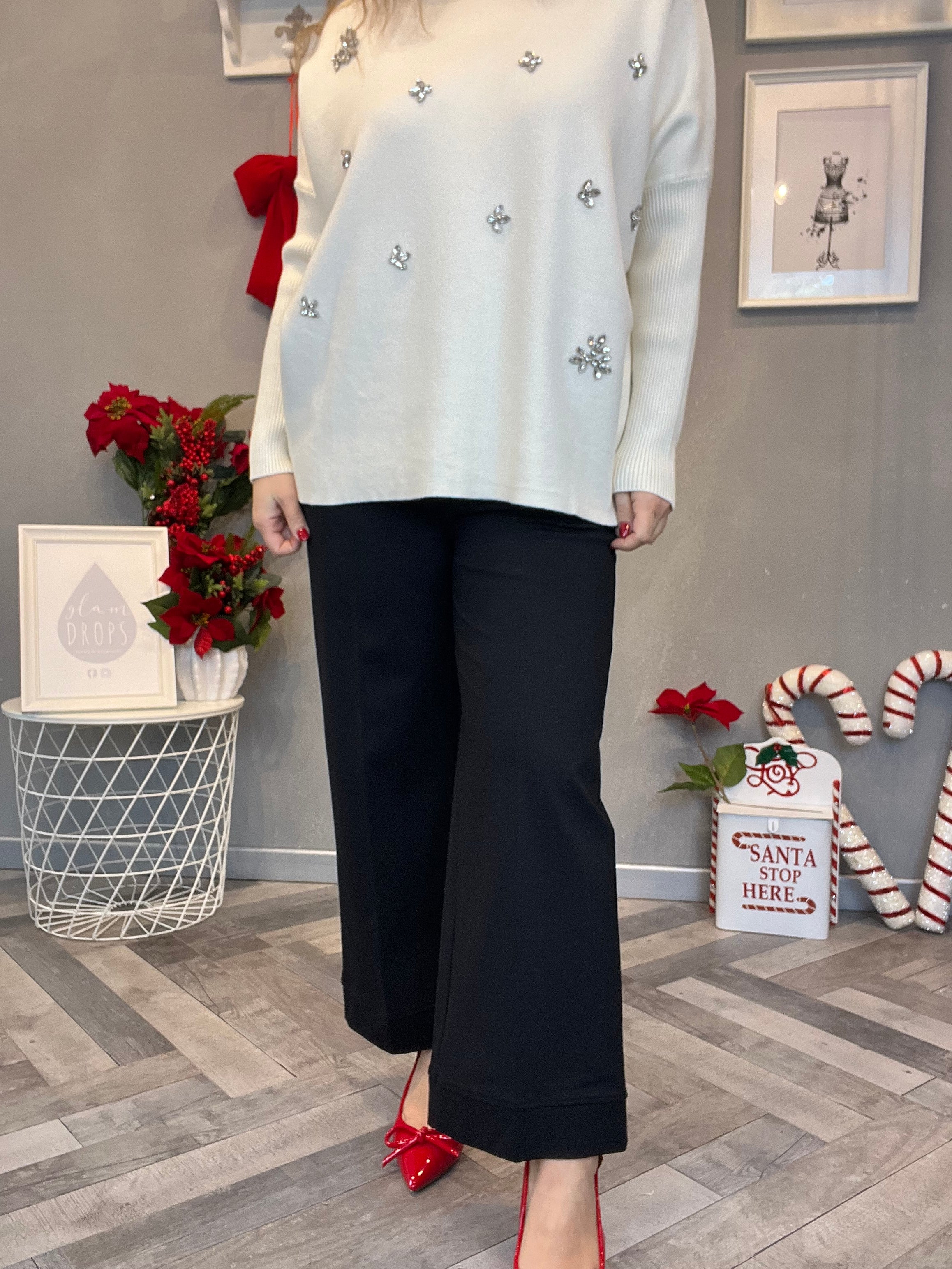 Pantalone wide leg punto Milano nero