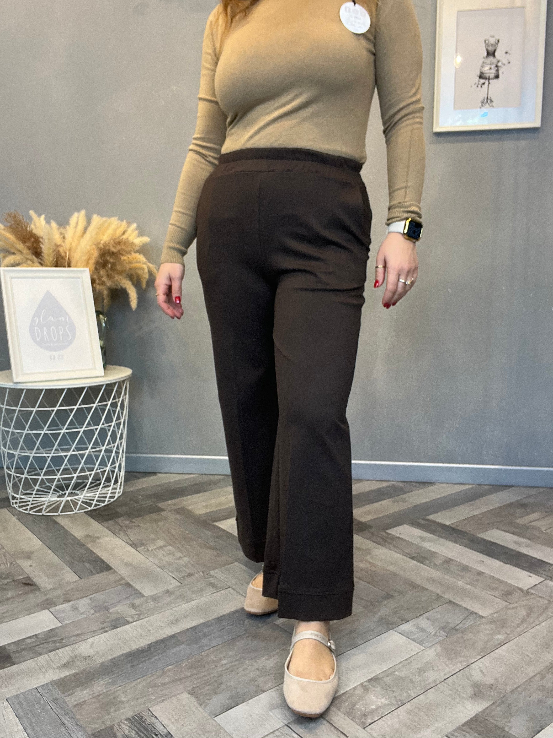 Pantalone wide leg punto Milano moro