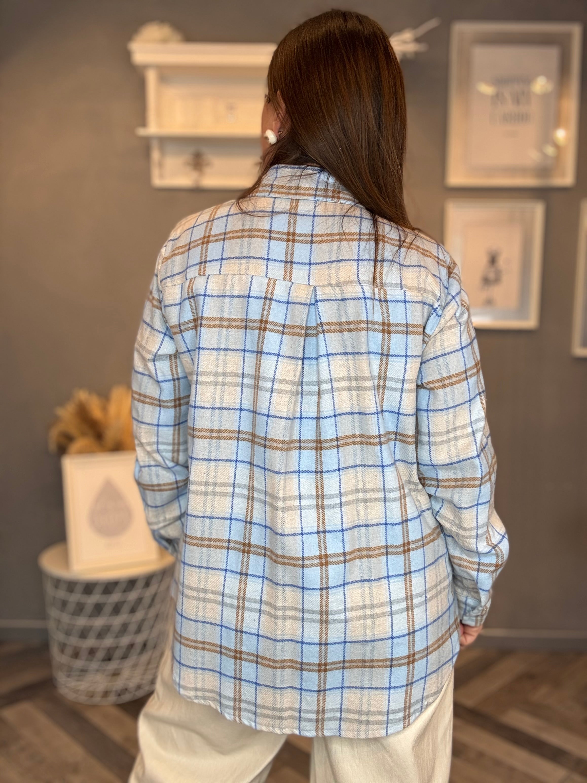 Camicia flanella check celeste