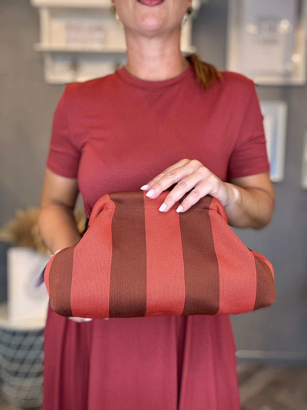 Borsa Stripe mattone e cioccolato