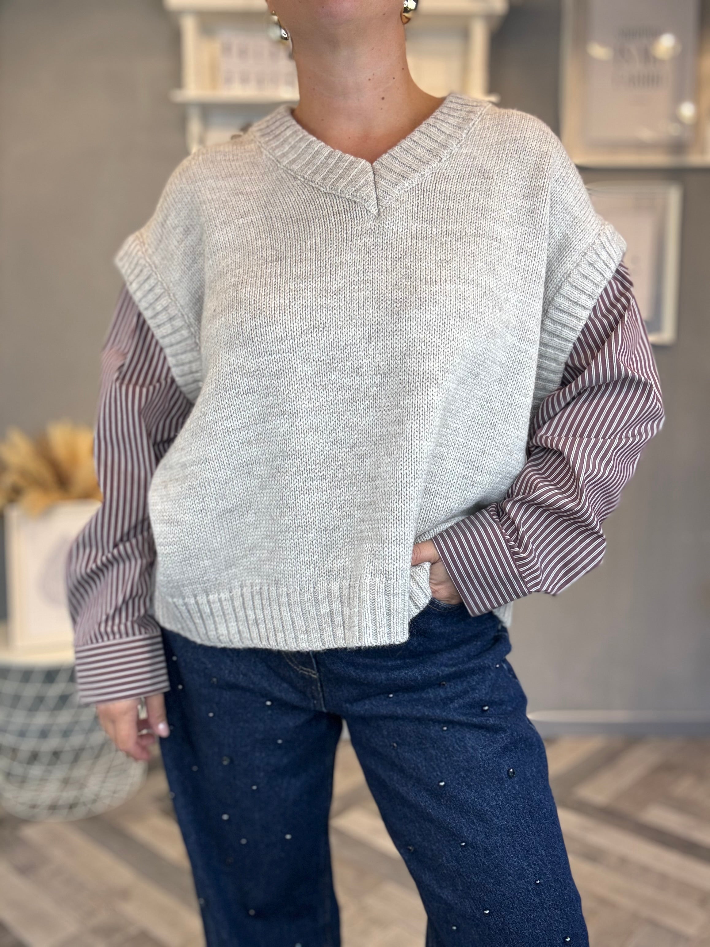 Lumina gilet in maglia cacha maniche camicia bordeaux