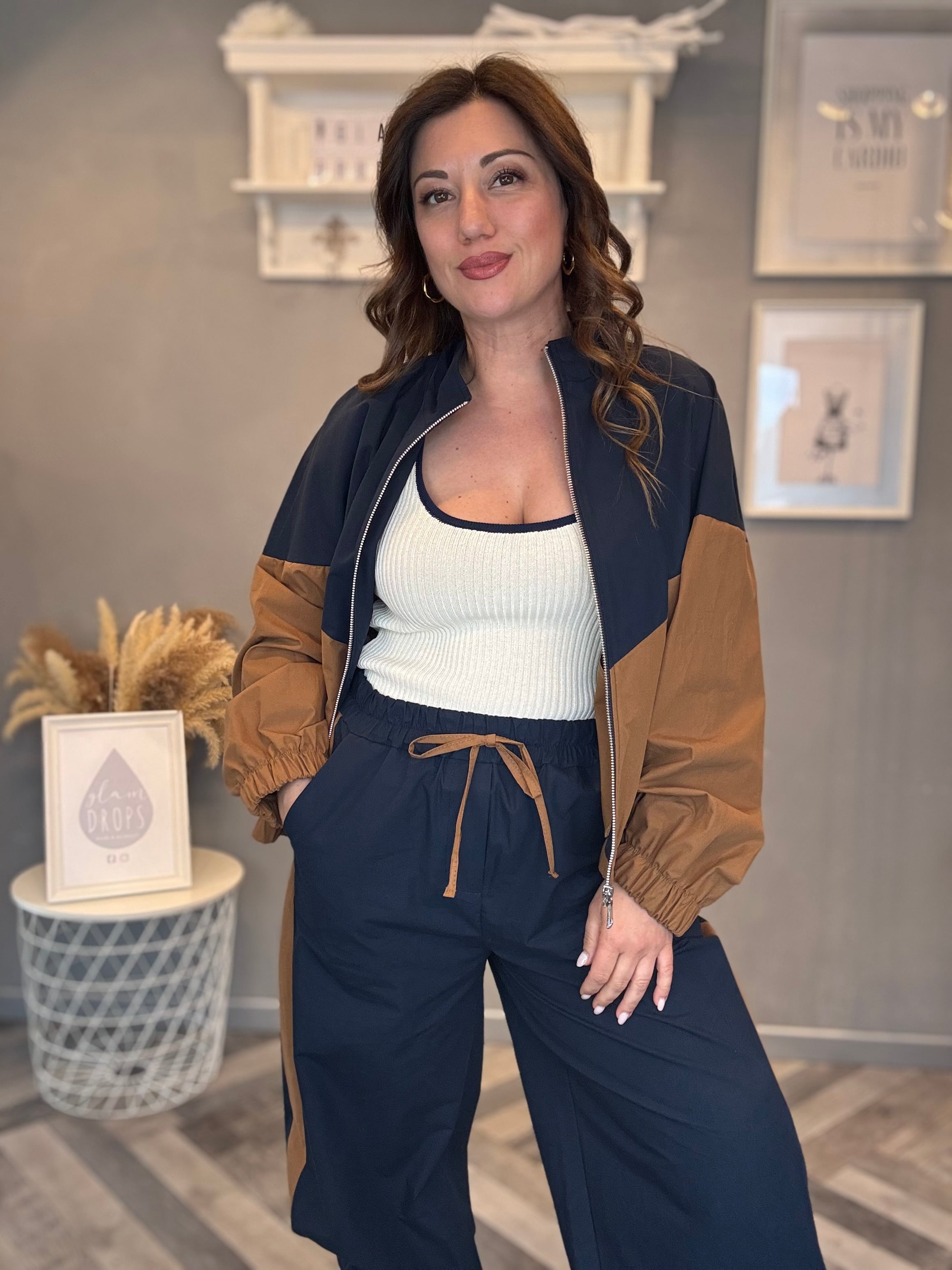 Giubbino Bicolore blu e camel