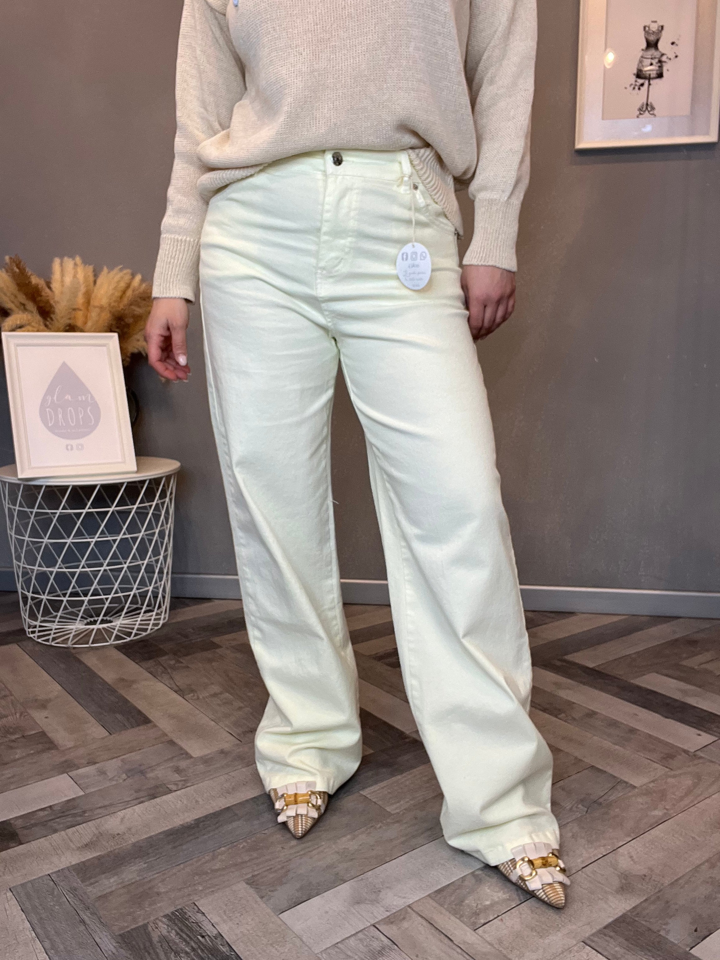 Jeans wide leg giallo pastello