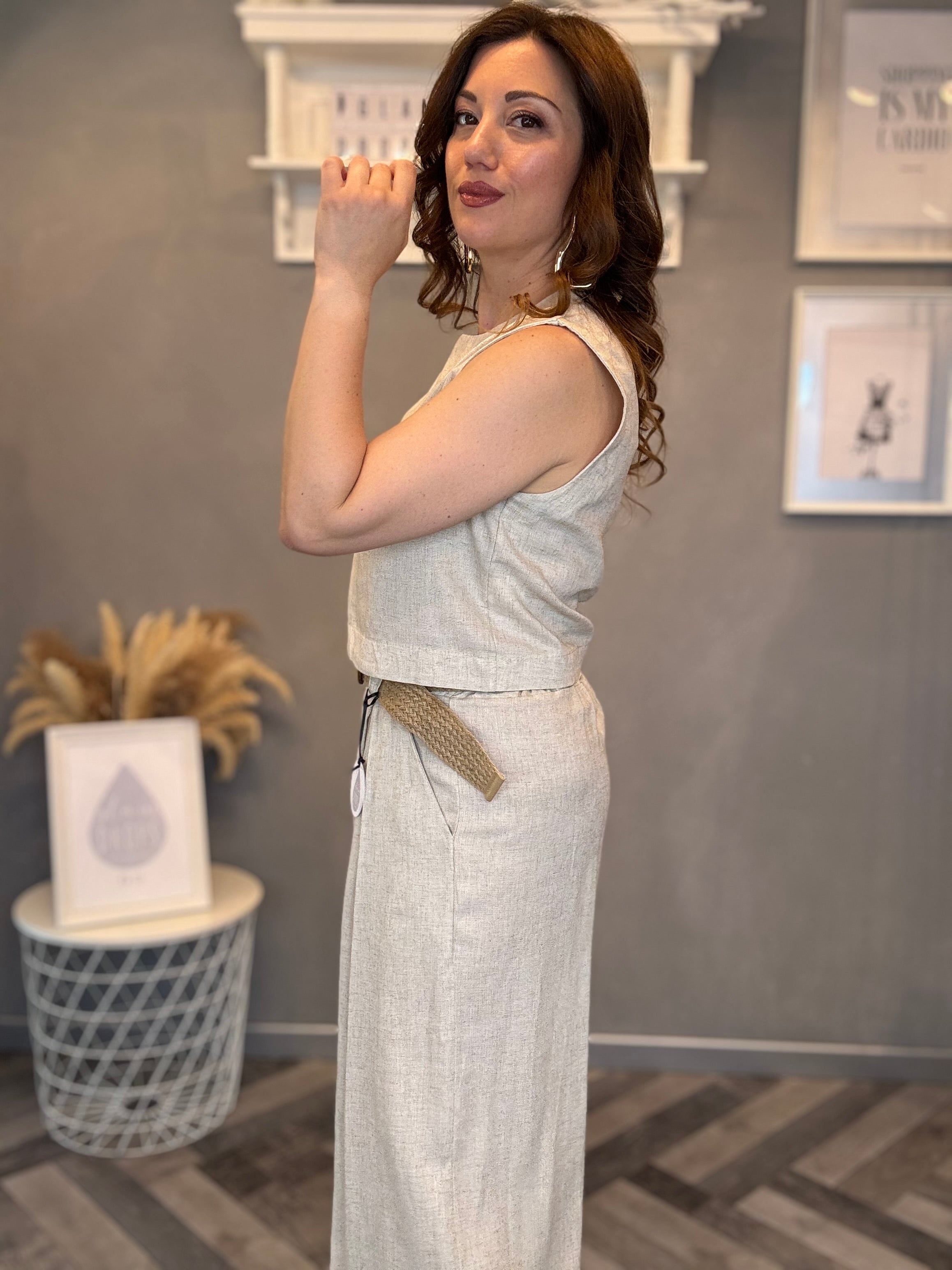 Pantalone in misto lino beige